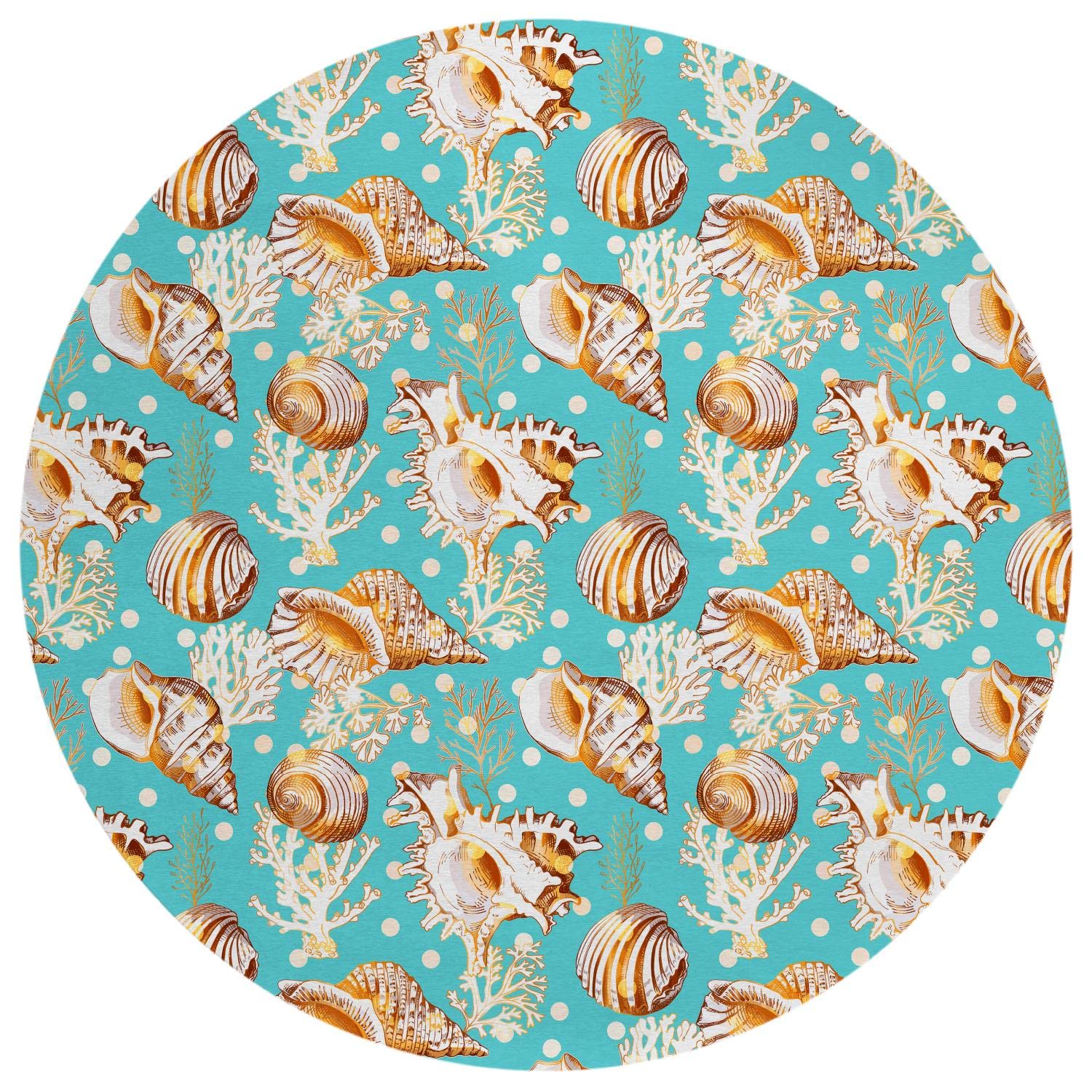Addison Rugs Harpswell Ahp38 Blue 8' X 8' Indoor Outdoor Round Rug, Easy Clean, Machine Washable, Non Shedding, Bedroom, Living Room, Dining Room, Kitchen, Patio Rug Rug