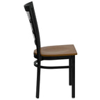 Flash Furniture HERCULES Series Black Window Back Metal Restaurant Chair - Cherry Wood Seat