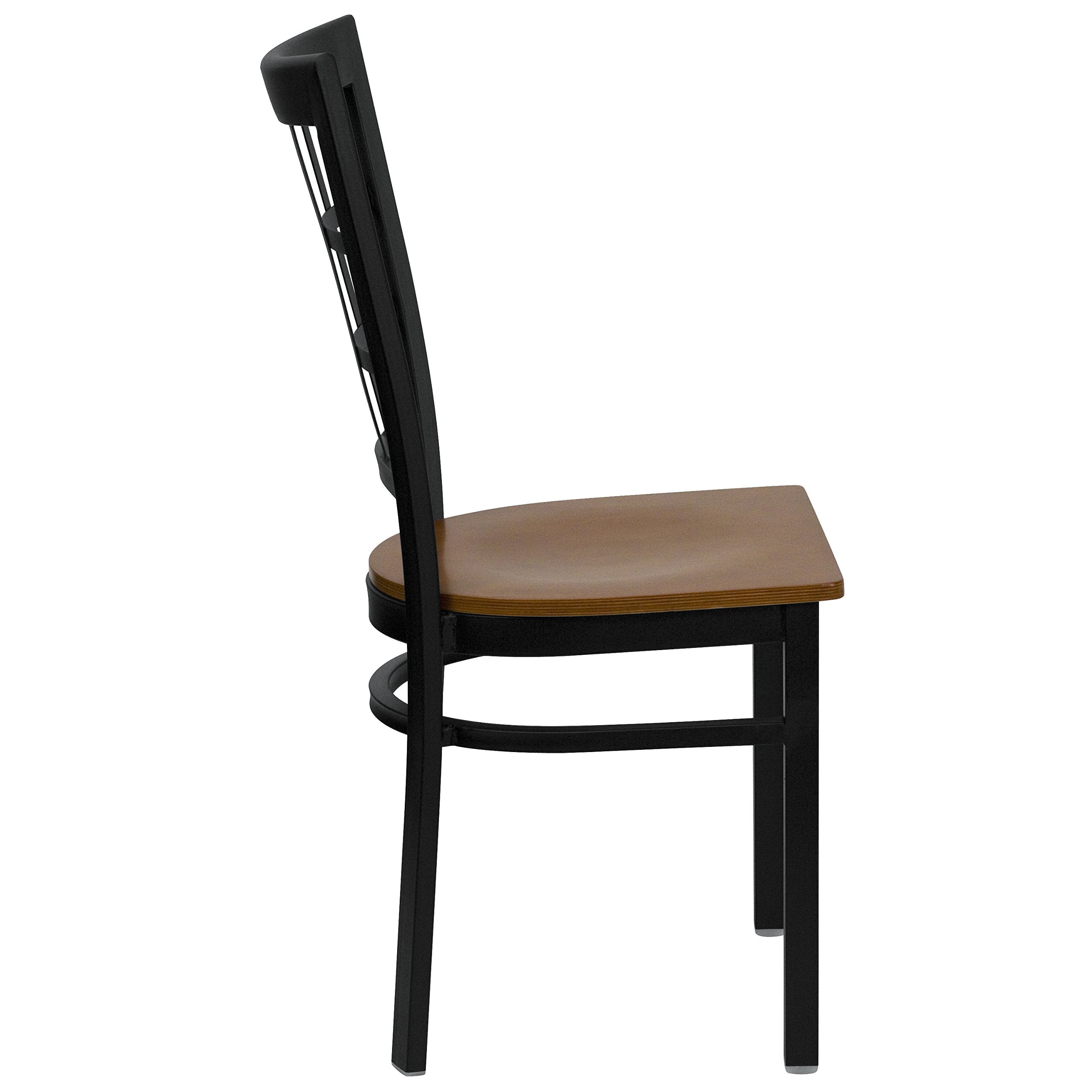 Flash Furniture HERCULES Series Black Window Back Metal Restaurant Chair - Cherry Wood Seat