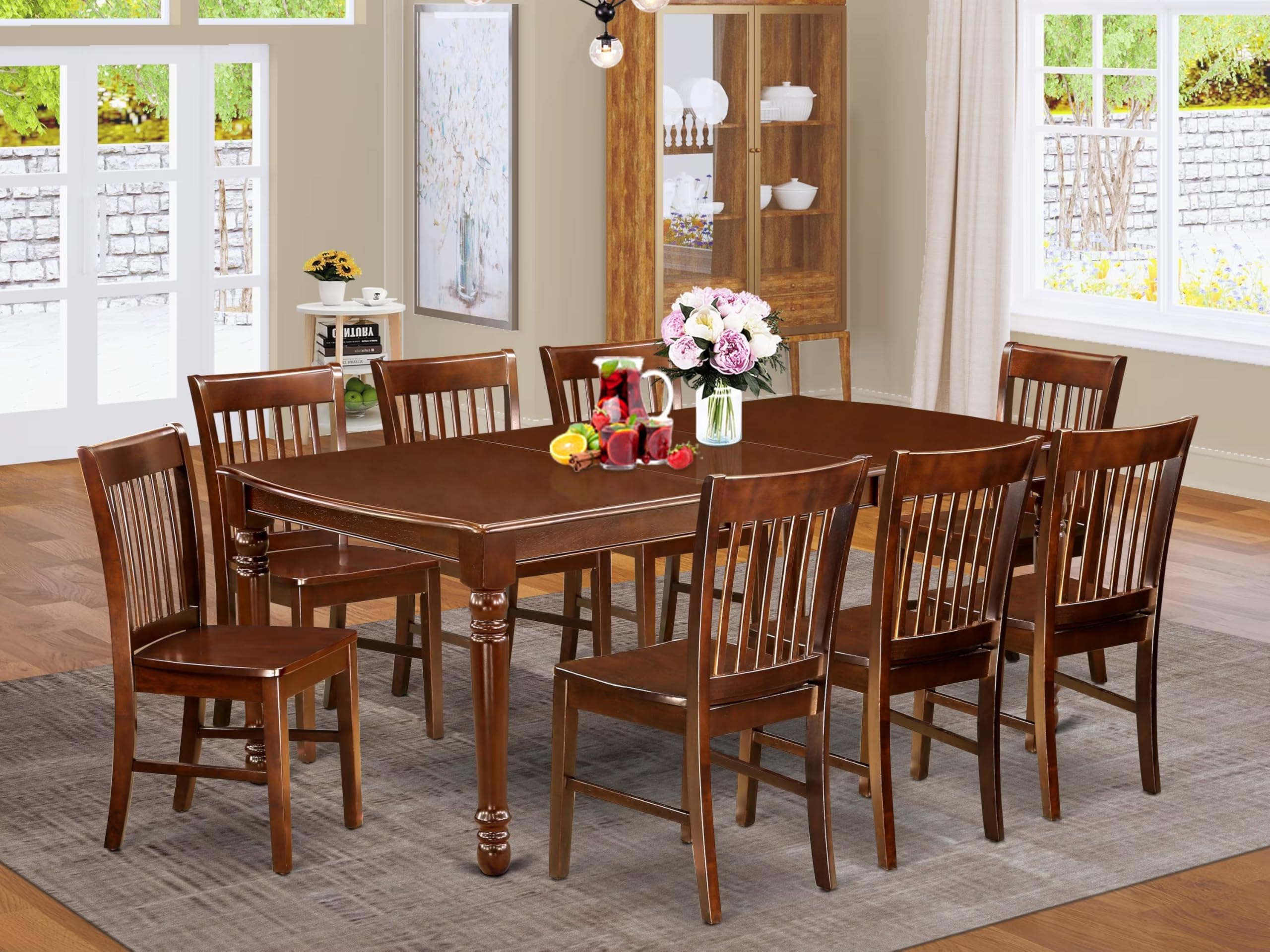 East West Furniture Dono9-Mah-W 9 Piece Kitchen Table Set Includes A Rectangle Dining Table With Butterfly Leaf And 8 Dining Room Chairs, 42X78 Inch, Mahogany