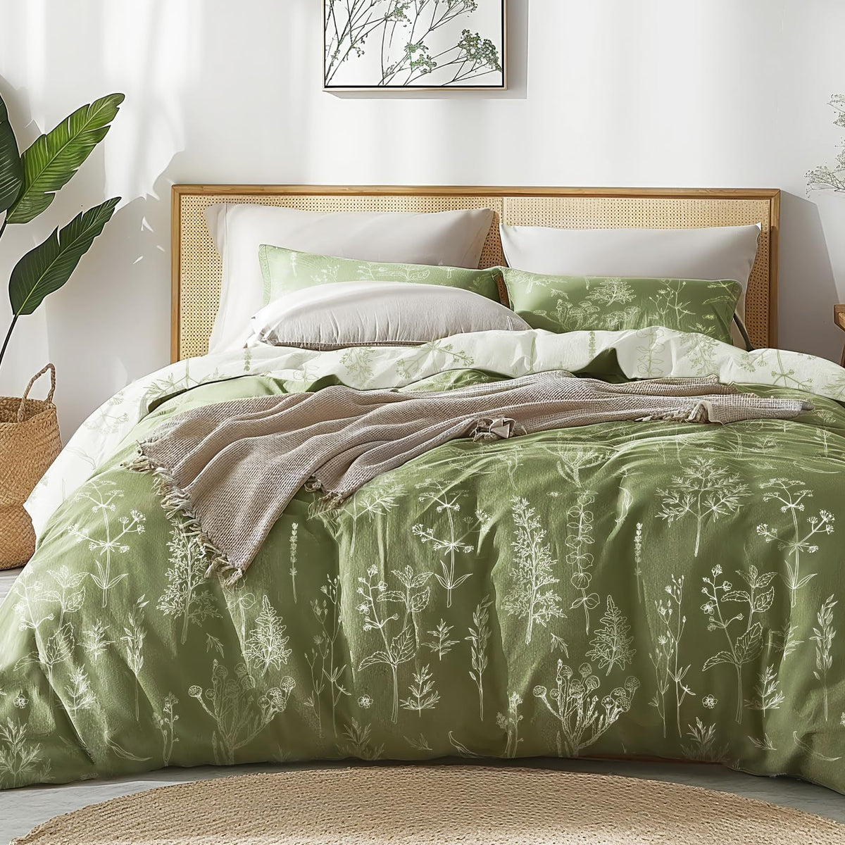 Love'S Cabin Olive Green Full Comforter Set - Full Size Comforter Set, 3 Pieces Cute Floral Bedding Sets For All Seasons,1 Soft