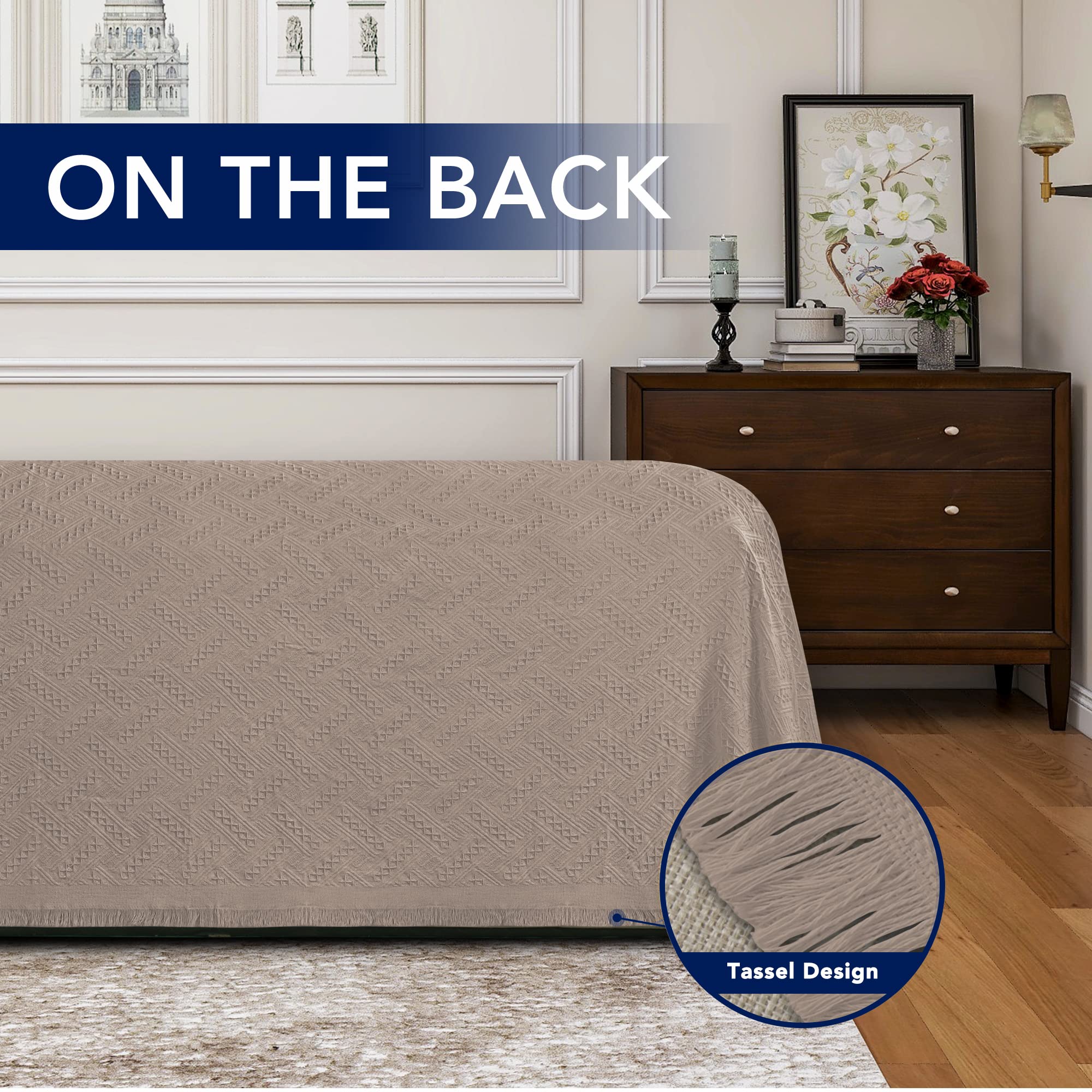 Purefit Geometric Jacquard Throw Sofa Cover - Textured Soft Washable Decorative Couch Covers For 3 Cushion Couch, Throw Cover With Tassels Furniture Protector For Pets, Kids (Small, Camel)