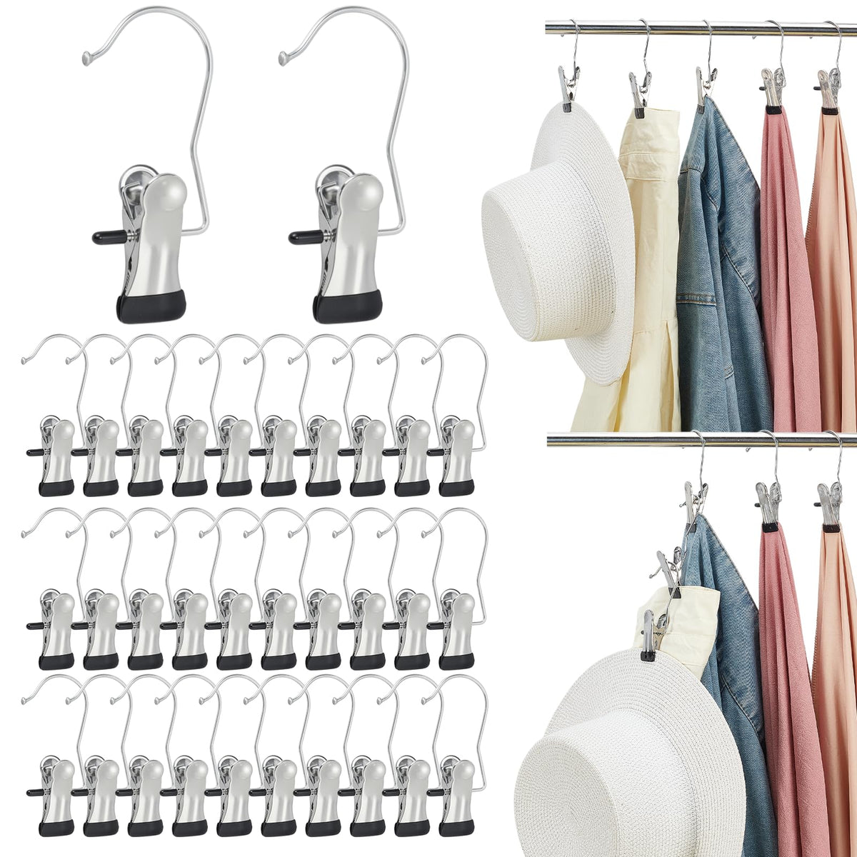 TWINKLEMON 200PCS Boot Hangers Clips for Closet Stainless Steel Clothes Hooks Clip Laundry Hooks Clothes Pins Hanging Clips Port