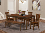 East West Furniture LYVA6-ESP-W Lynfield 6 Piece Kitchen Set Contains a Rectangle Table with Butterfly Leaf and 4 Dining Chairs with a Bench, 36x66 Inch