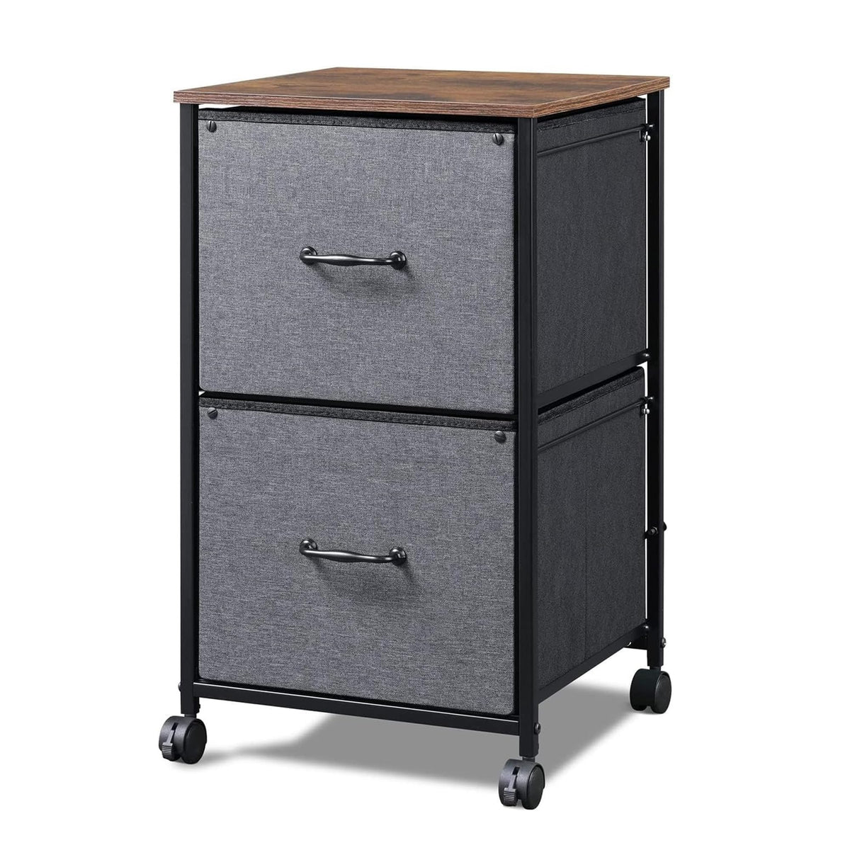 Devaise 2 Drawer Mobile File Cabinet, Rolling Printer Stand, Fabric Vertical Filing Cabinet Fits A4 Or Letter Size For Home Office, Rustic Brown