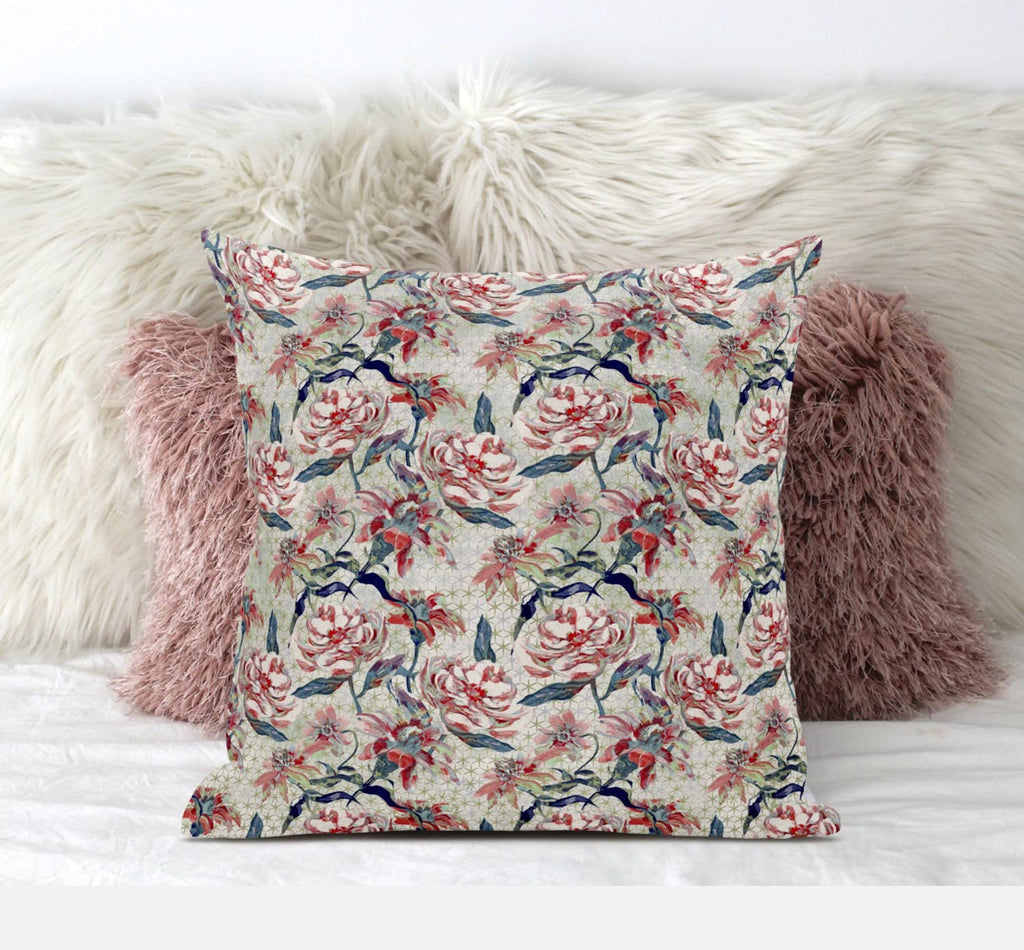 HomeRoots White Yellow Red 16' Red Pale Green Roses Zippered Suede Throw Pillow