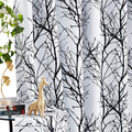 Tree Full Blackout Curtains For Bedroom Living Room, Modern Black Tree Branch Printed Thermal Insulated Grommet Curtains & Drape