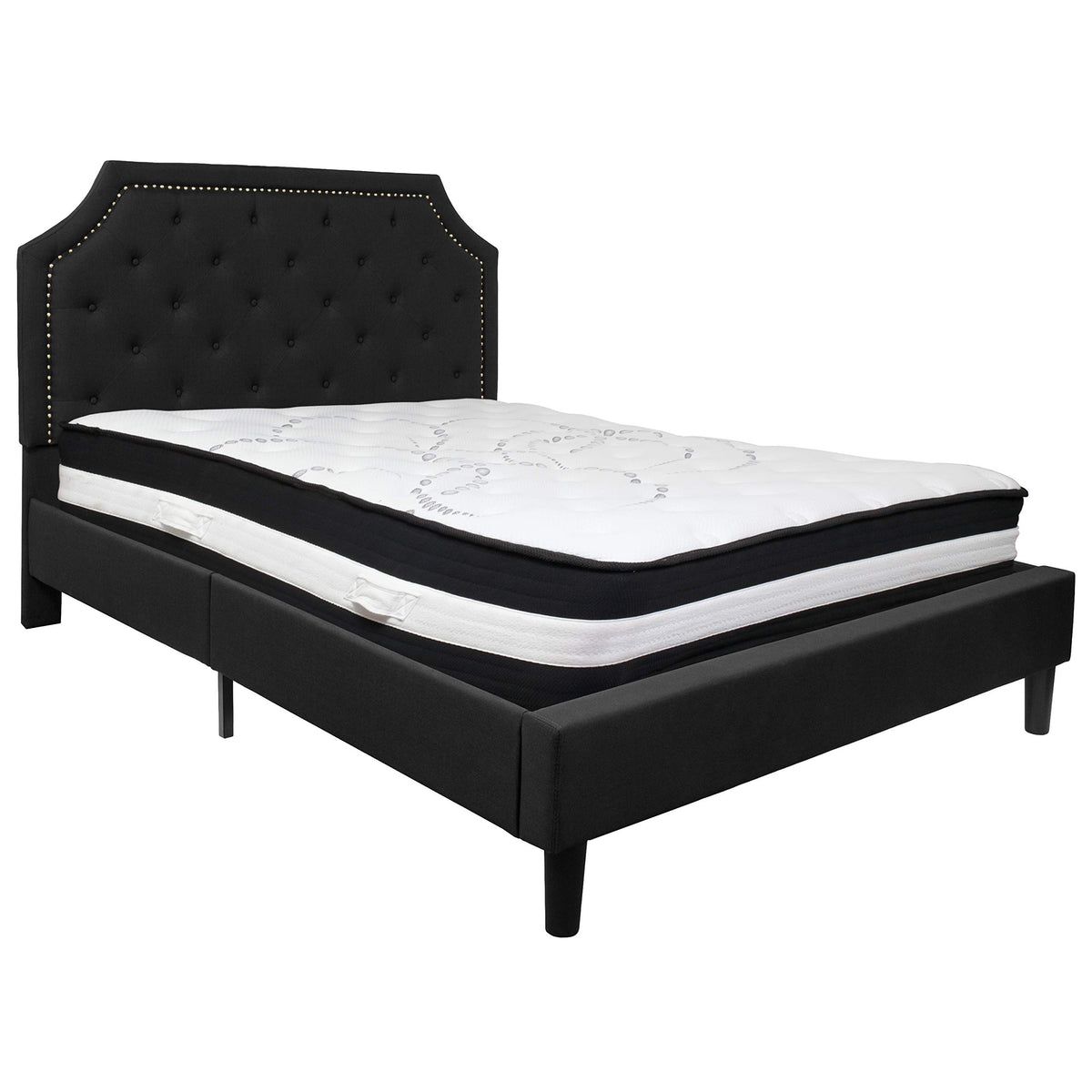 Flash Furniture Brighton Queen Size Tufted Upholstered Platform Bed In Black Fabric With Pocket Spring Mattress