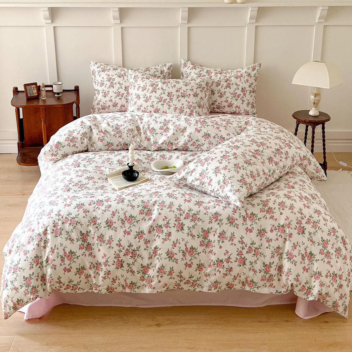 Floral Duvet Cover Set Twin Size Kids Pink 100% Cotton Aesthetic Bedding Sets Girl Women 3 Pieces Floral Branch Comforter Cover