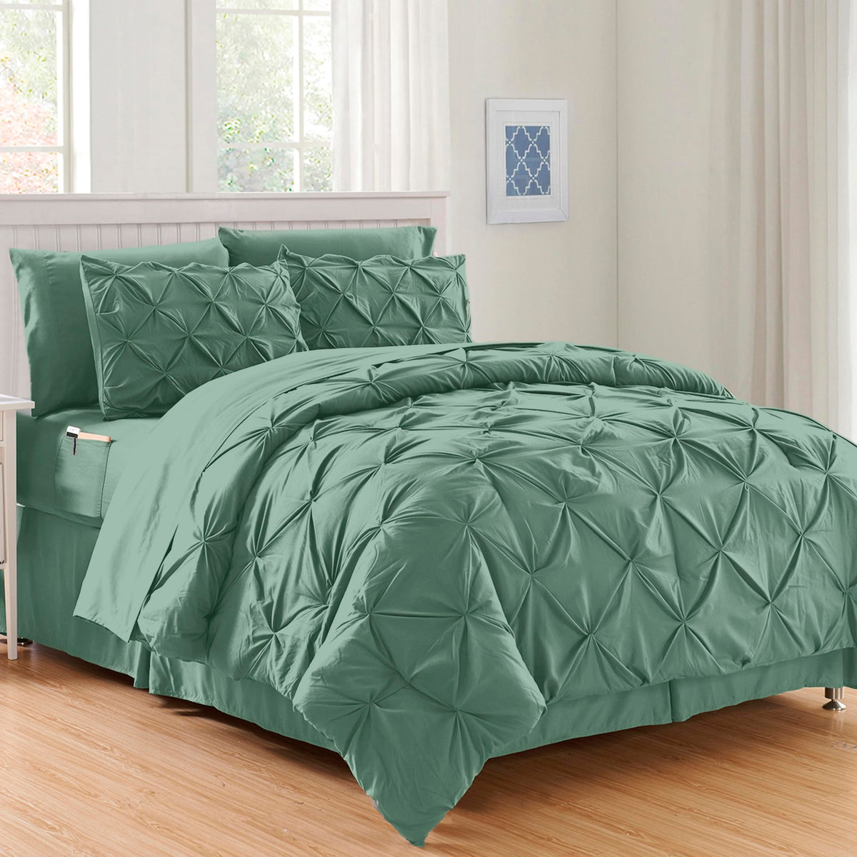 Elegant Comfort Luxury Softest, Coziest 8-Piece Bed-In-A-Bag Comforter Set - Silky Soft Complete Set Includes Bed Sheet Set With Double Sided Storage Pockets, Twin/Twin Xl, Smoke Green