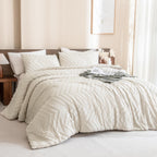 Andency California King Comforter Set Beige, Boho Cal King Cream Soft Warm Tufted Neutral Bedding Comforter Sets, 3 Pieces Cali King Aesthetic Chevron Farmhouse Cute Bohemian Textured Bedding Set