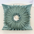 Alerfa 3D Flower Handmade Throw Pillow Cover Decorative Green Velvet Pillowcase Cushion Cover With Hidden Zipper For Couch Bed L