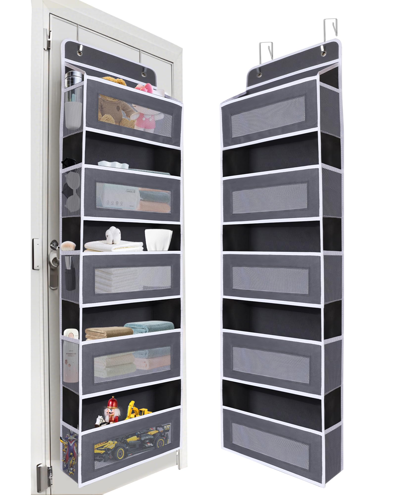 TIDY SAVANT Over The Door Organizer 44LB Capacity with 5 Large Pockets & 10 Mesh Side Pockets, Clear Window Anti-Tilt Hanging St