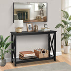 Super Deal 2-Tier Narrow Console Sofa Side Table For Entryway/Hallway/Living Room, 39.3In L X 11.8In W X 31.6In H, Black