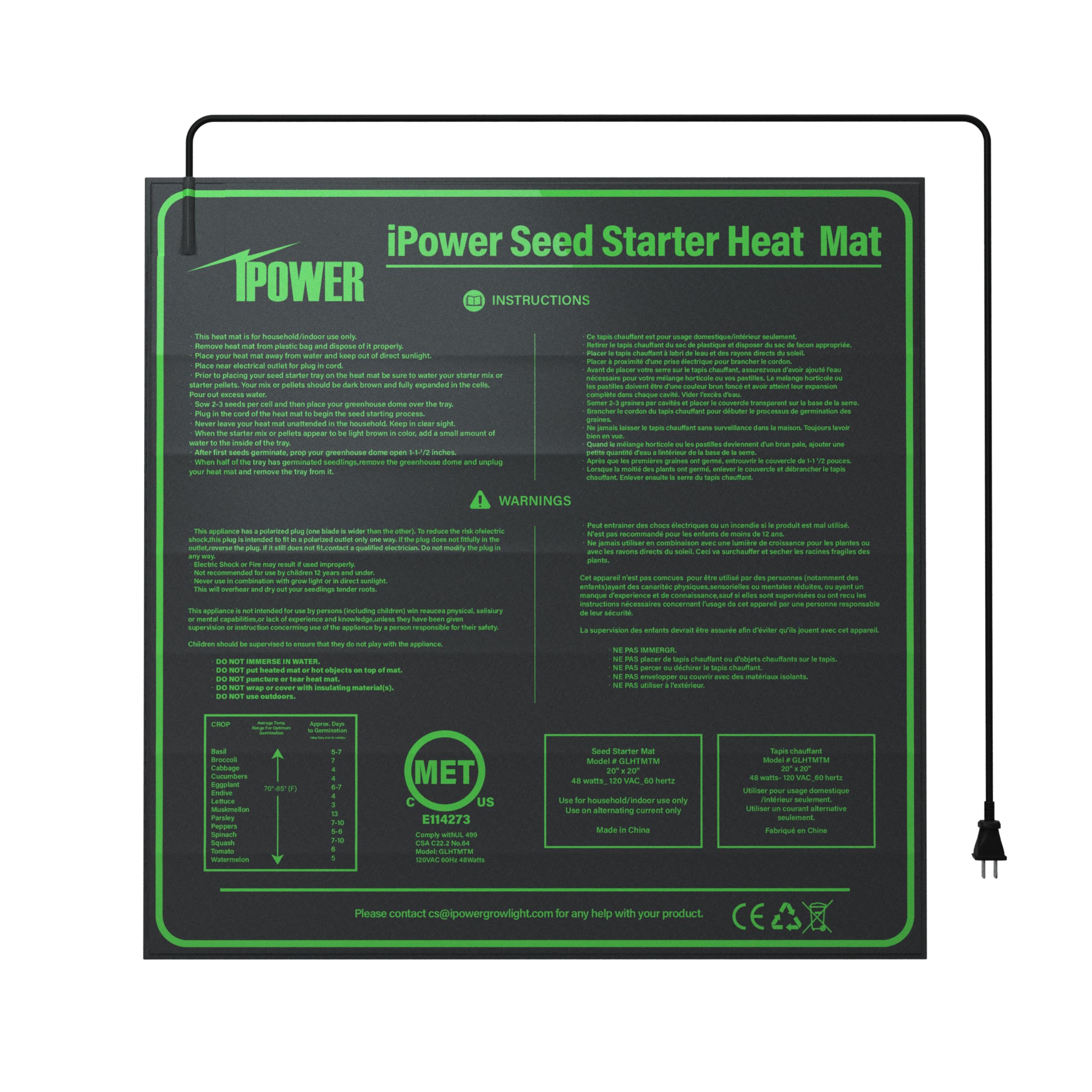 Ipower Glhtmtm-A 20' X 20' Waterproof Durable Seedling Heat Mat Warm Hydroponic Plant For Indoor Gardening Germination Startin
