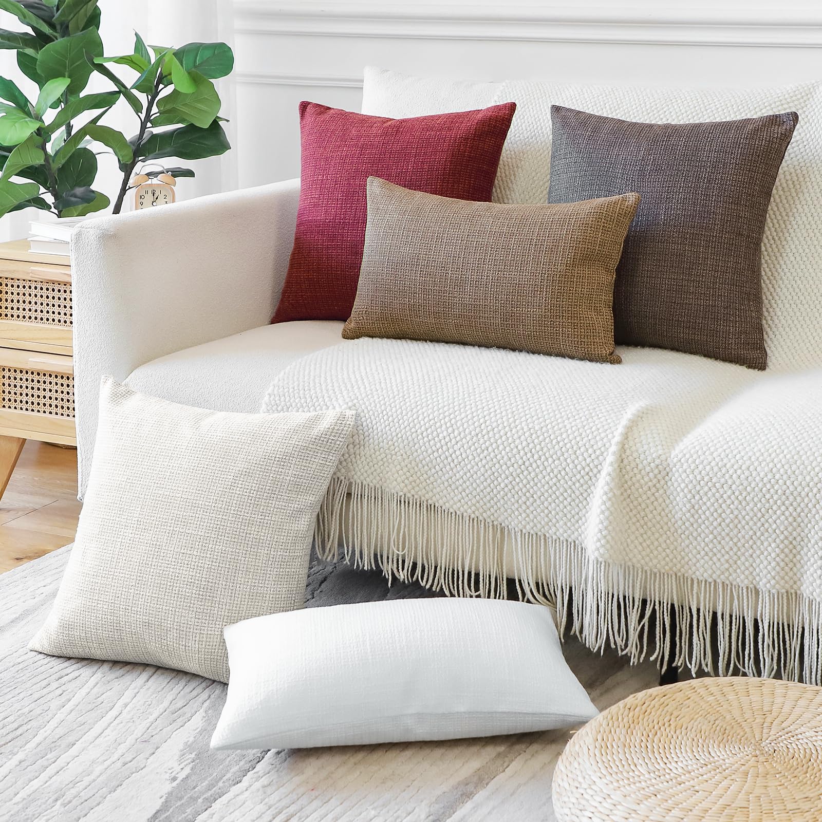 Otostar Pack Of 2 Throw Pillow Covers 18X18 Inch Linen Coffee Brown Pillowcases Farmhouse Decorative Solid Pillow Covers 45X45 C