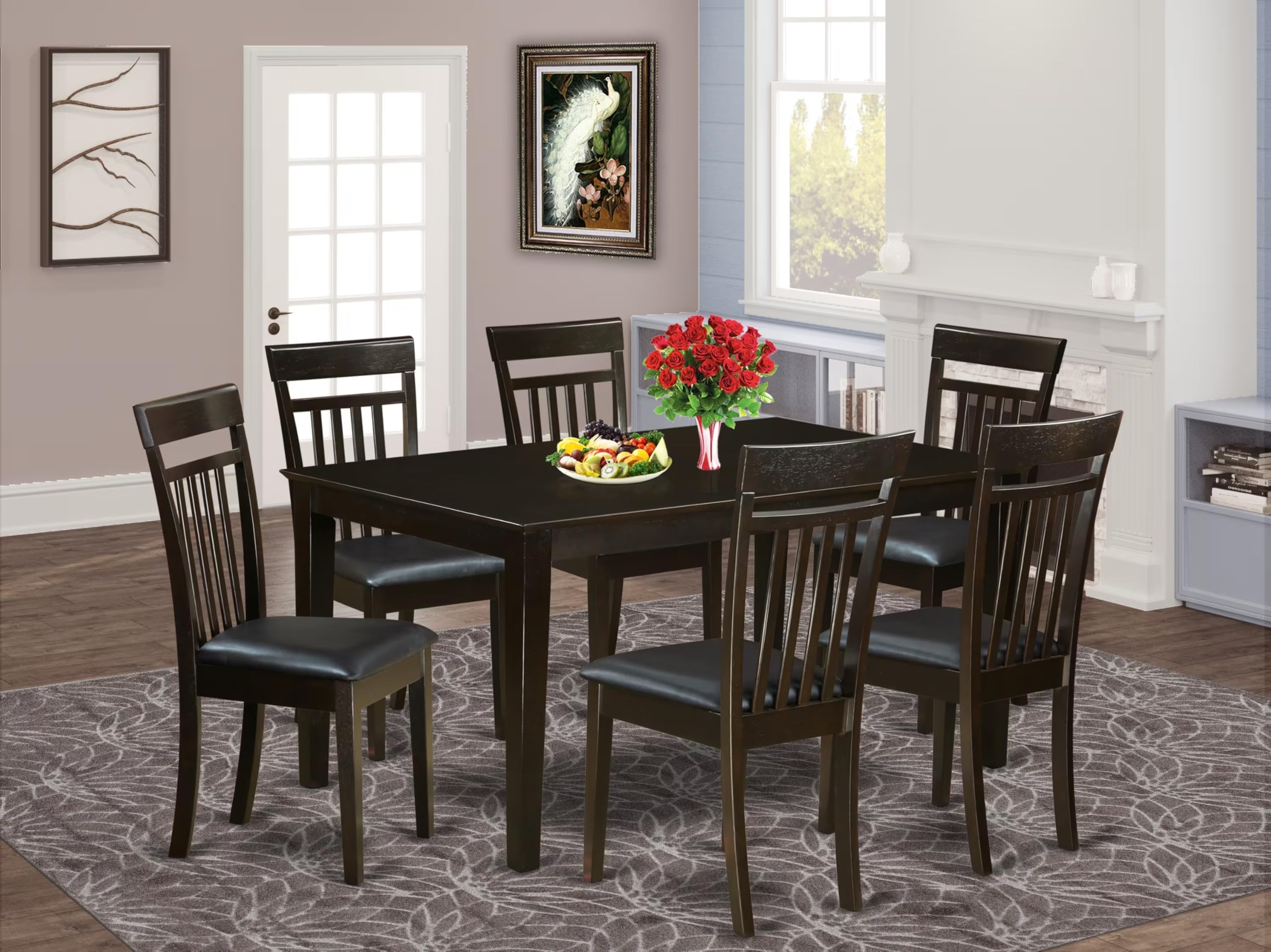 East West Furniture CAP7S-CAP-LC 7 Piece Modern Dining Table Set Consist of a Rectangle Wooden Table and 6 Faux Leather Dining Room Chairs, 36x60 Inch, Cappuccino