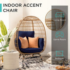 Best Choice Products Wicker Egg Chair, Oversized Indoor Outdoor Lounger For Patio, Backyard, Living Room W/ 4 Cushions, Steel Frame, 440Lb Capacity - Navy