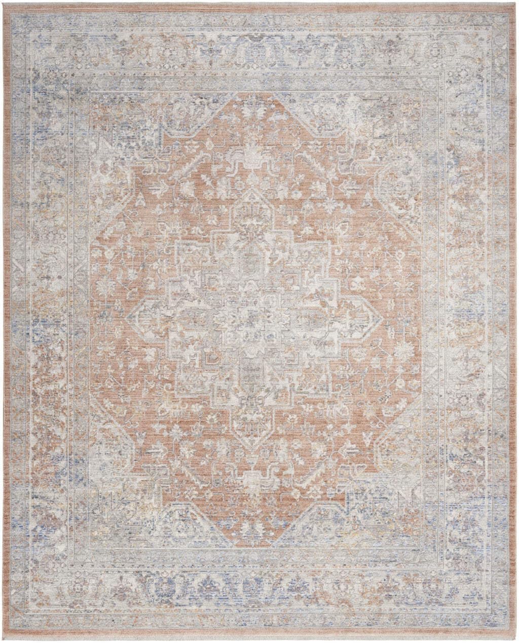 HomeRoots 533440 8 x 10 ft. Brown & Blue Oriental Power Loom Distressed Rectangle Area Rug with Fringe