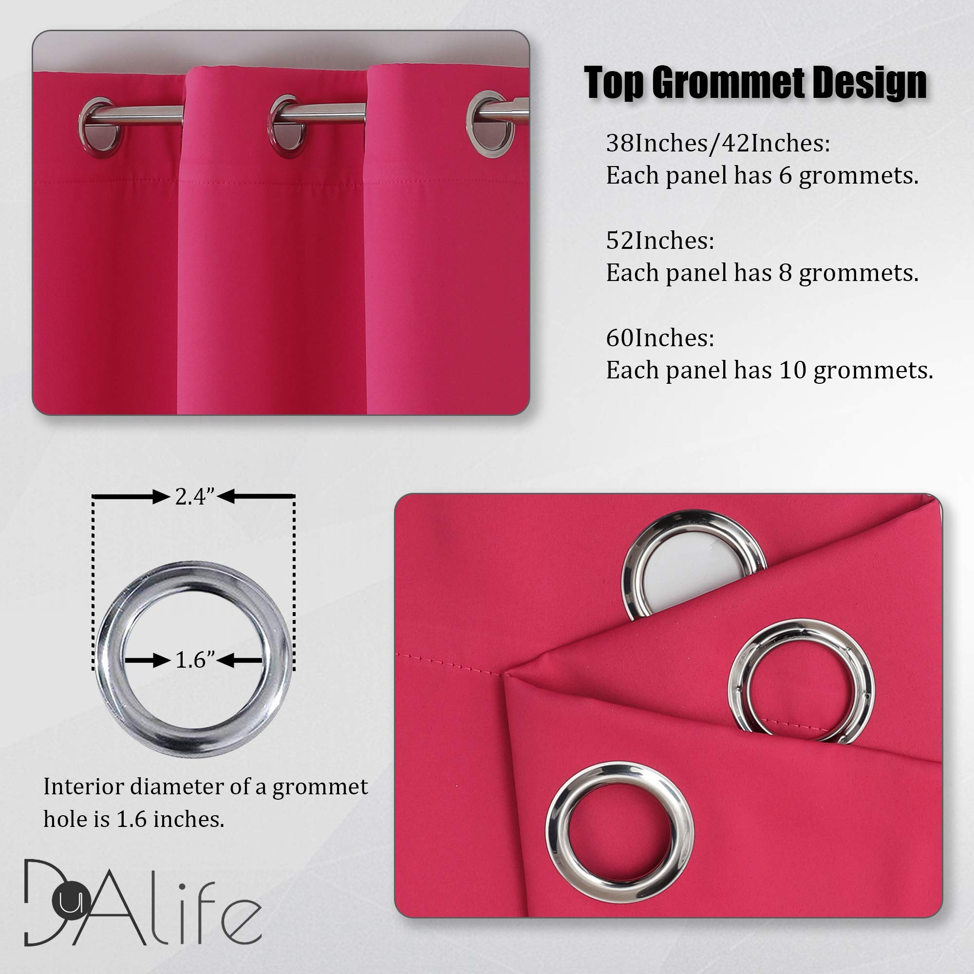 Dualife 84 Inch Fuschia Hot Pink Curtain Panels For Girls Bedroom- Room Darkening Grommet Thermal Insulated Drapes For Living Ro