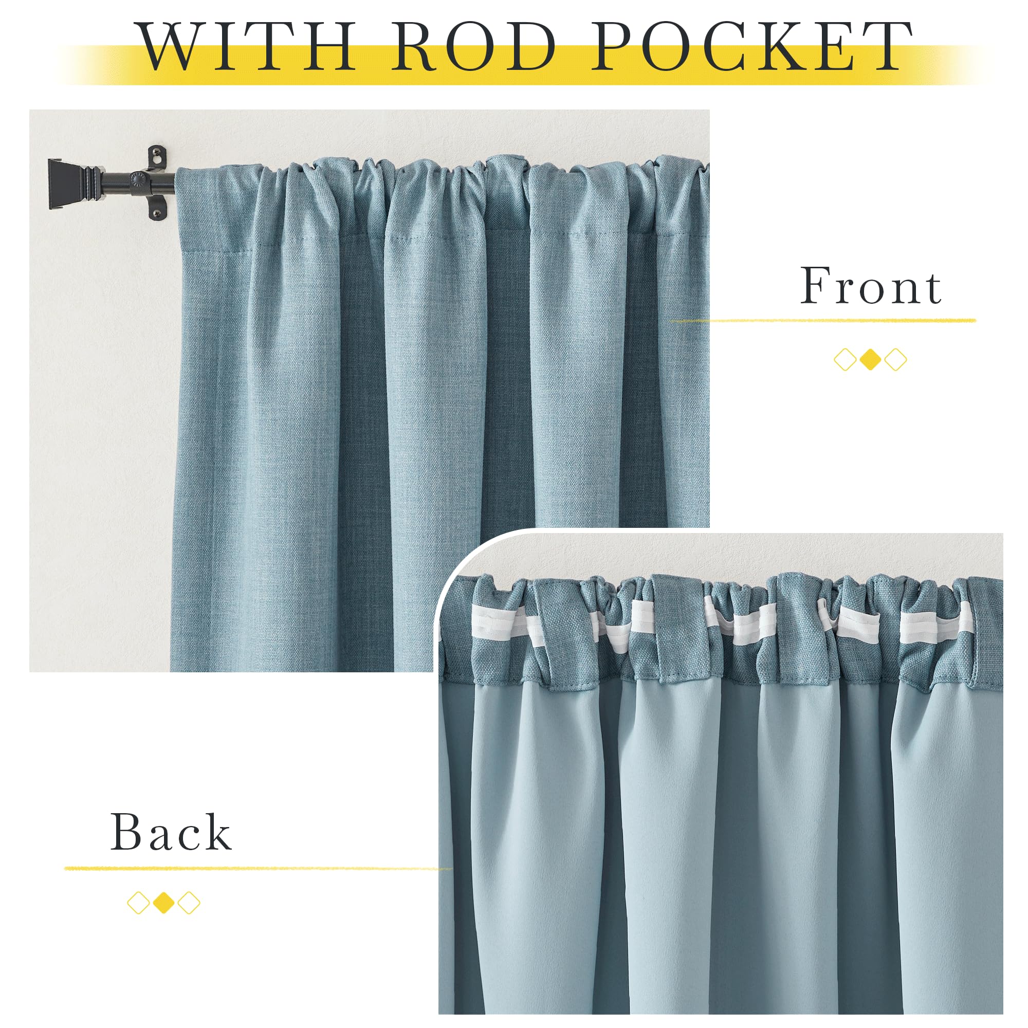 Nicetown Faux Linen Mist Blue Curtains For Living Room, Pinch Pleated Curtains Room Darkening Window Treatments Thermal Drapes L