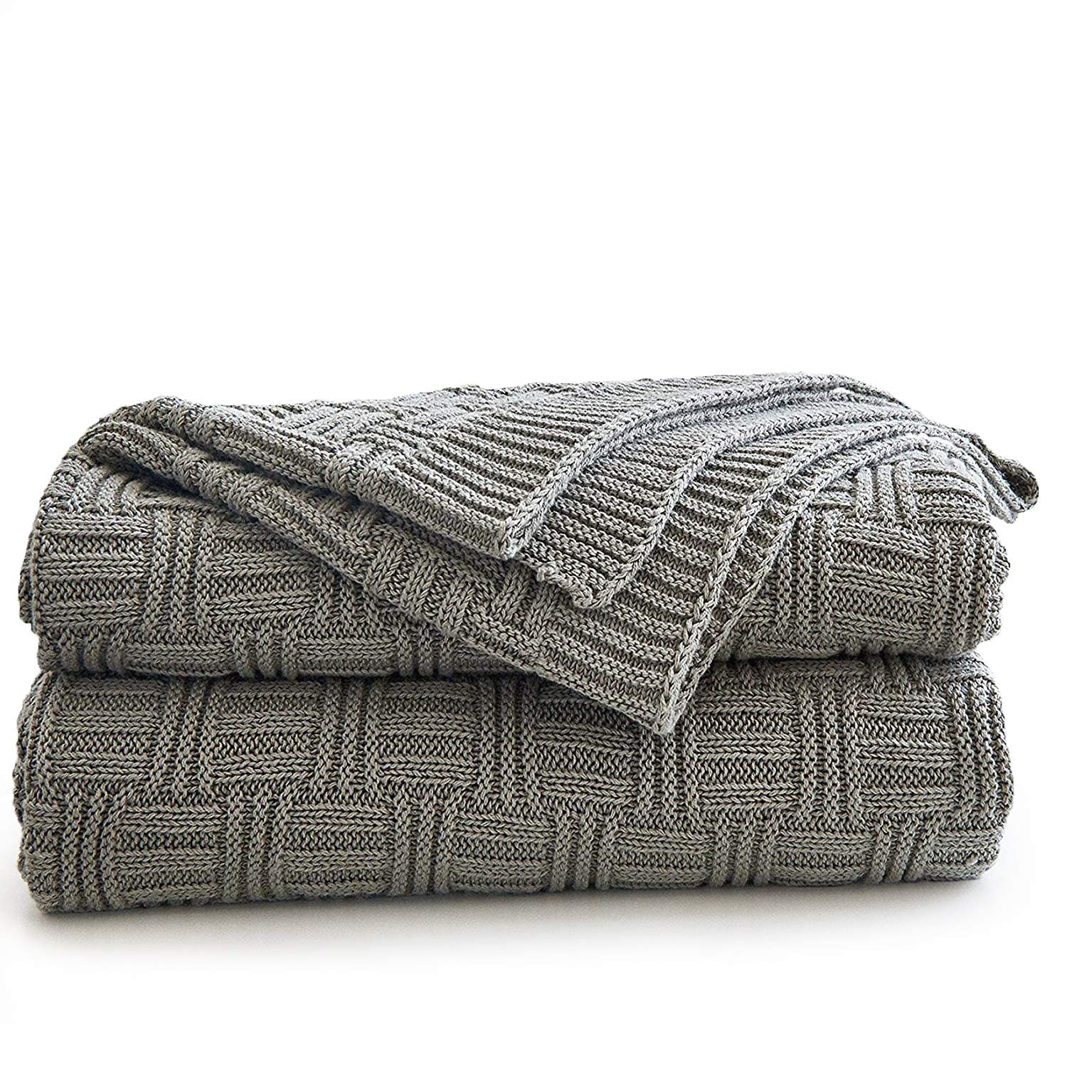 Large Cotton Grey Knit Throw Blanket For Bed Couch Sofa, Home Decorative Soft Lightweight Knitted Blankets, Gray Color 60 X 80 I