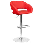 Flash Furniture Erik Comfortable & Stylish Contemporary Barstool with Rounded Mid-Back and Foot Rest, Adjustable Height - Red Vinyl with Chrome Base