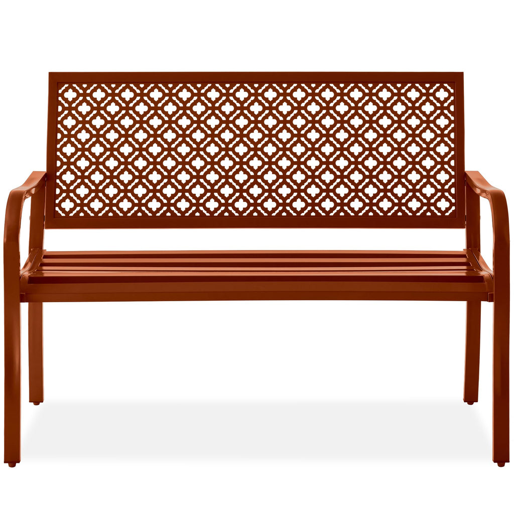Best Choice Products Outdoor Bench 2-Person Metal Steel Benches Furniture For Garden, Patio, Porch, Entryway W/Geometric Backrest, 790Lb Capacity - Rust