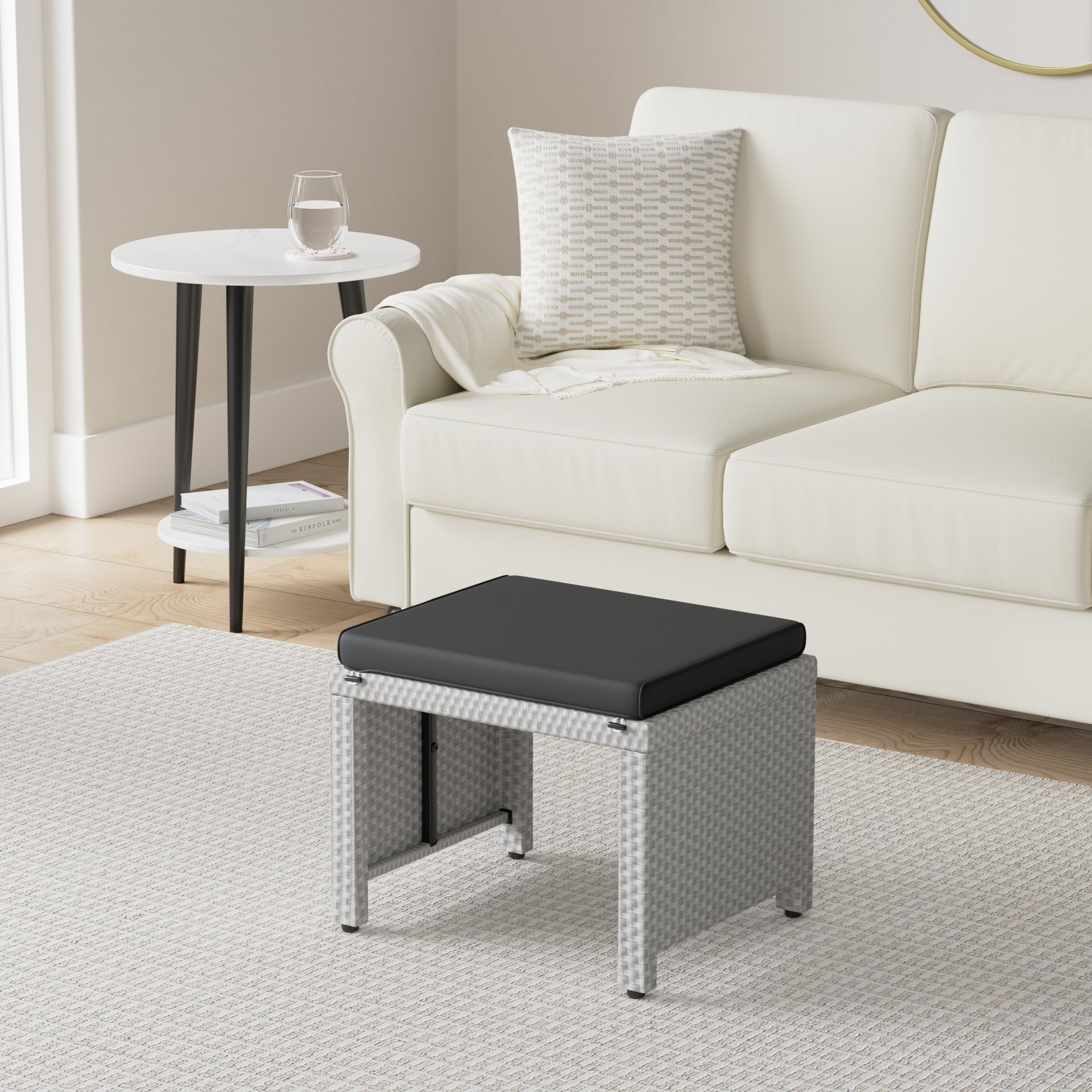 Best Choice Products Set Of 2 Wicker Ottomans, Multipurpose Outdoor Furniture For Patio, Backyard, Additional Seating, Footrest, Side Table W/Removable Cushions, Steel Frame - Gray/Black