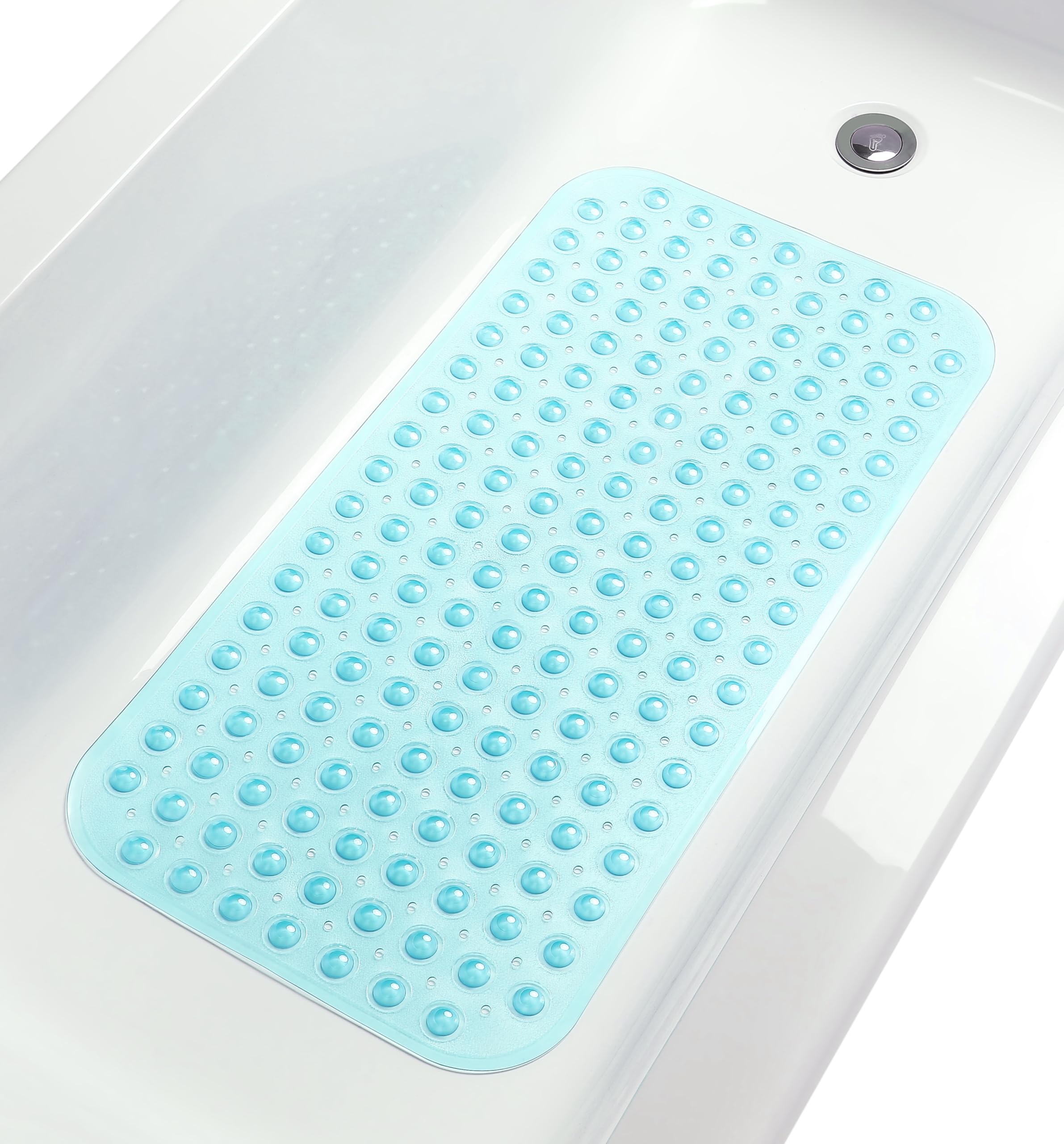 TIKE SMART Large Non-Slip Bathtub & Shower Mat 31 inch x16 inch (Smooth/Non-Textured Tubs Only) Safe, Clean, Machine-Washable, S