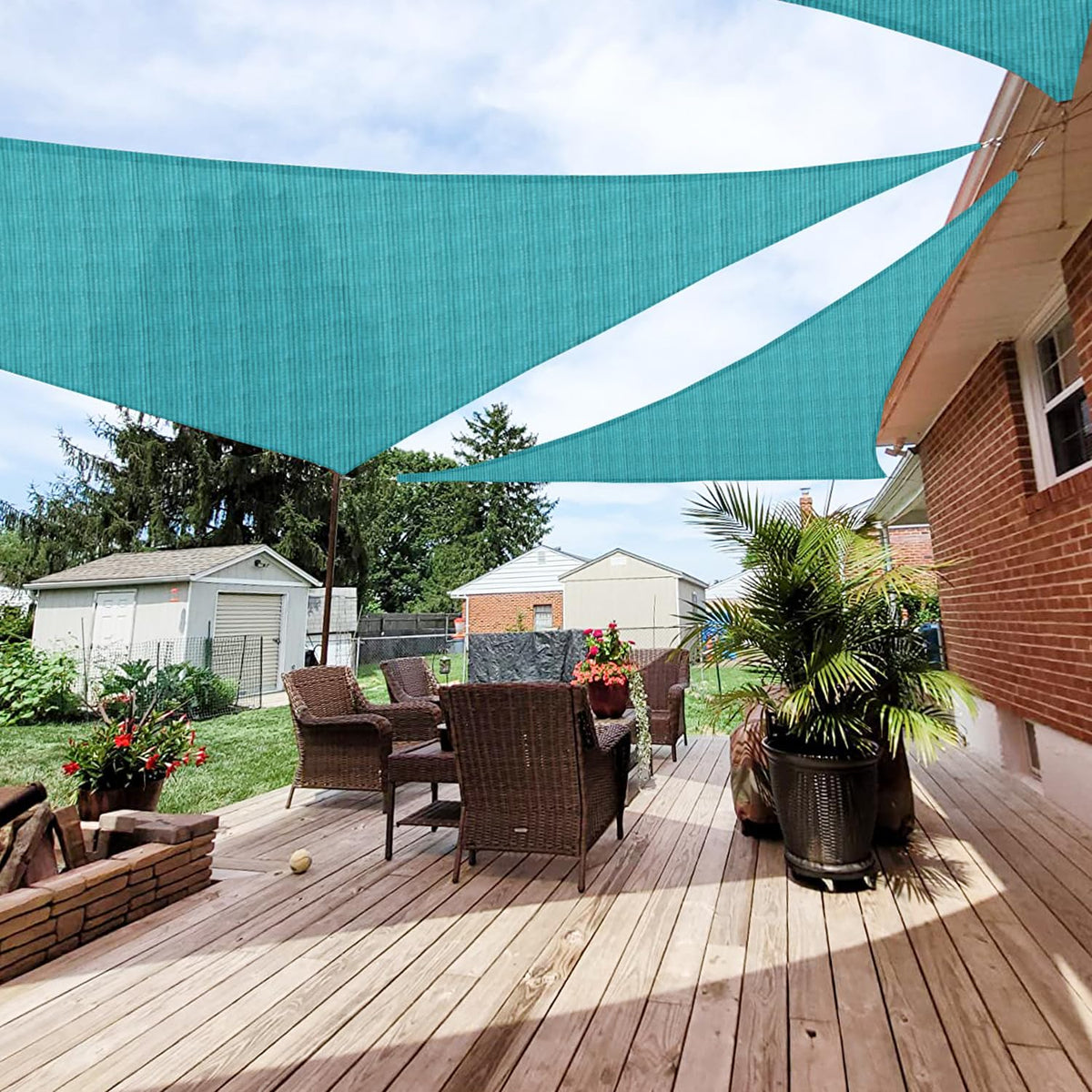 Patio Paradise 14' X 14' X 14' Turquoise Sun Shade Sail Triangle Canopy, 180 Gsm Permeable Canopy Pergolas Top Cover, Permeable