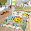 Kids Room Rug Cute Zoo Animals Jungle Lion And Elephants In 3D Effect Colorful, Size: 6'7' X 9'6'