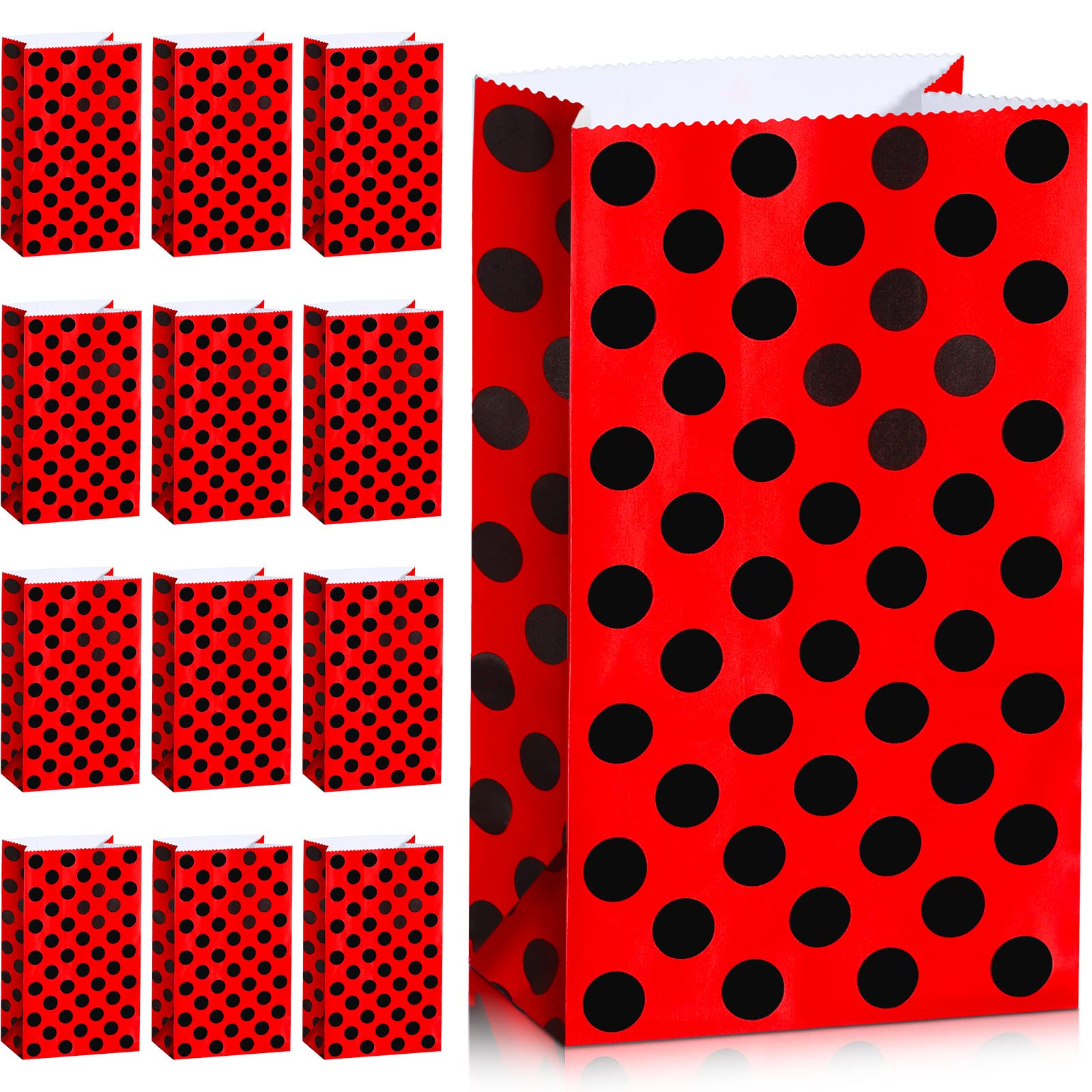 28 Pack Ladybug Party Bags Ladybug Treat Paper Bags Red Black Polka Dots Ladybug Bags Ladybug Party Candy Bag for Baby Shower or