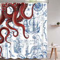 Fungarth Long Red Nautical Octopus Shower Curtain Navy Blue Mermaid Funny Ocean Kraken Shower Curtains for Bathroom Cool Anchor 