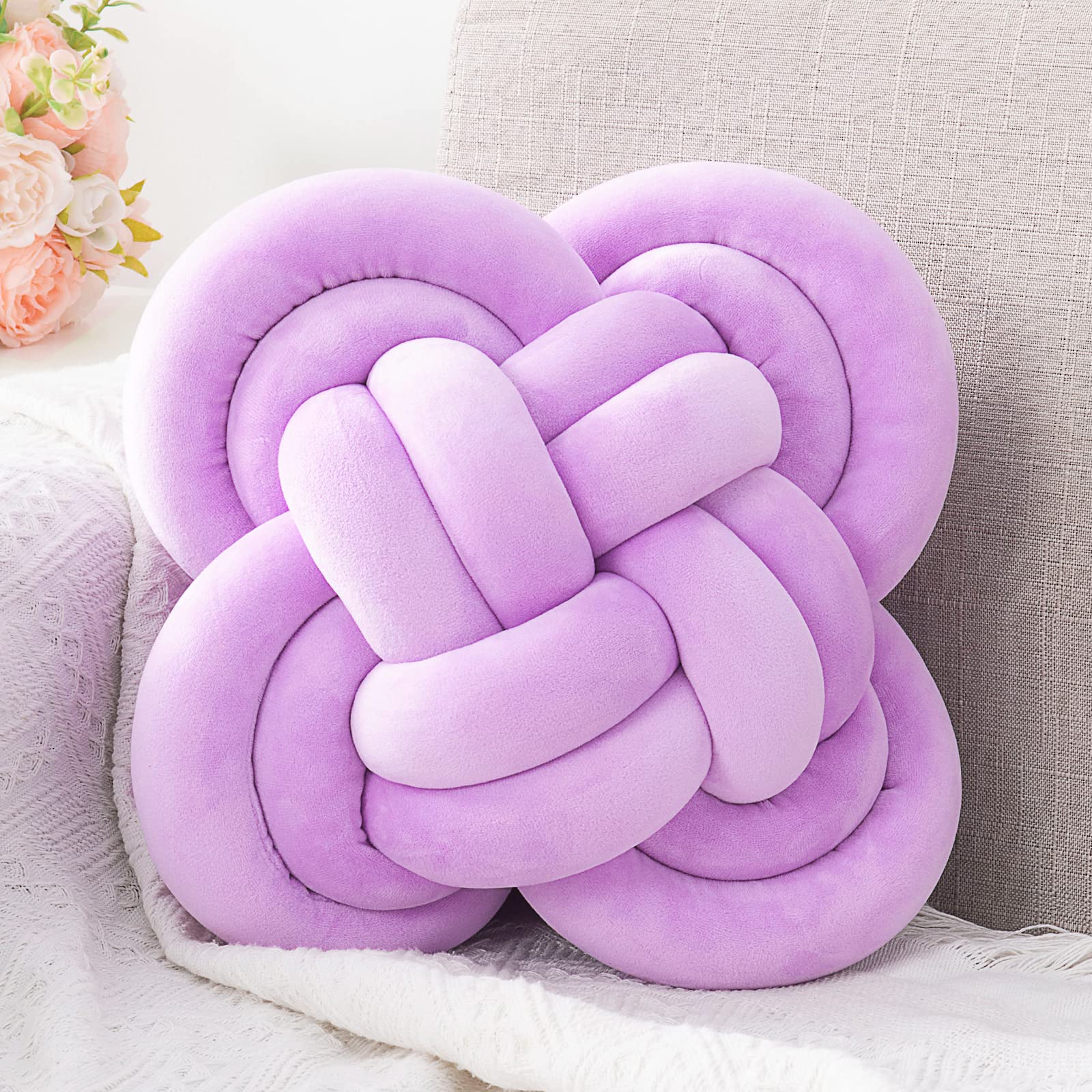 Xiashrk Knot Pillow Ball Xmas, Decoration Floor Pillow Cushion With Soft Plush, Knotted Throw Pillow Light Purple Home Decor Hou