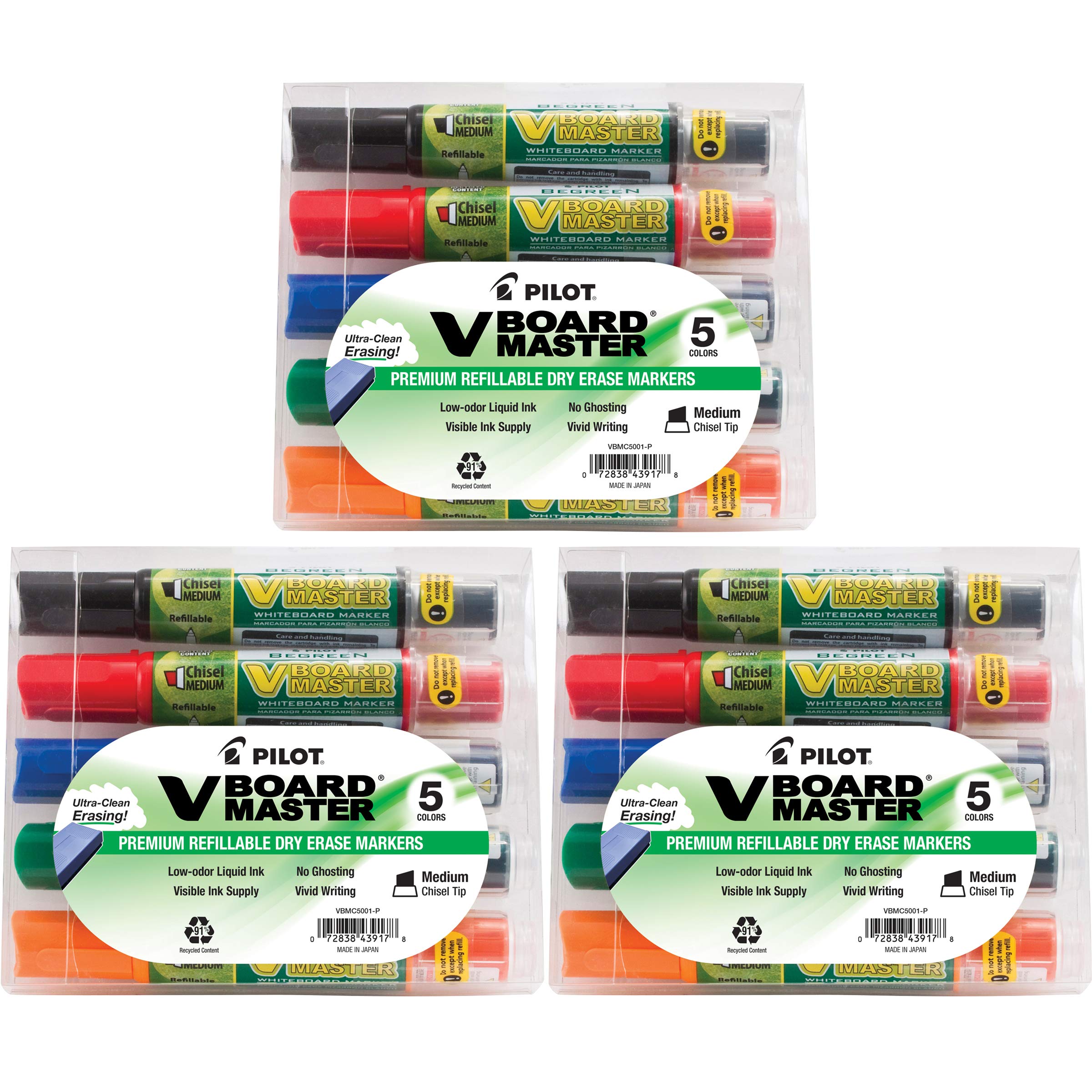 Pilot V Board Master Refillable Dry Erase Markers, Assorted Colors Bundle, 15 Count