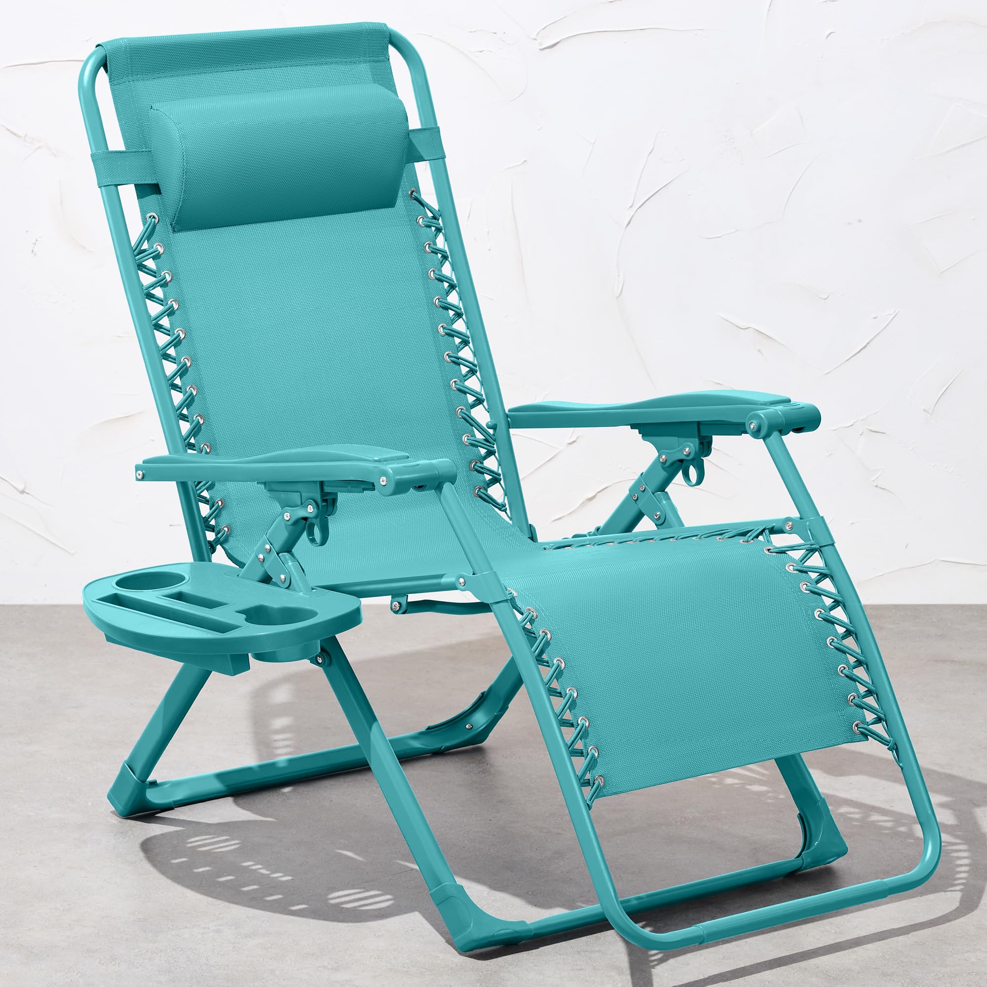 Best Choice Products Adjustable Zero Gravity Chair, Monochromatic Color Folding Patio Recliner W/Side Tray, Headrest - Caribbean