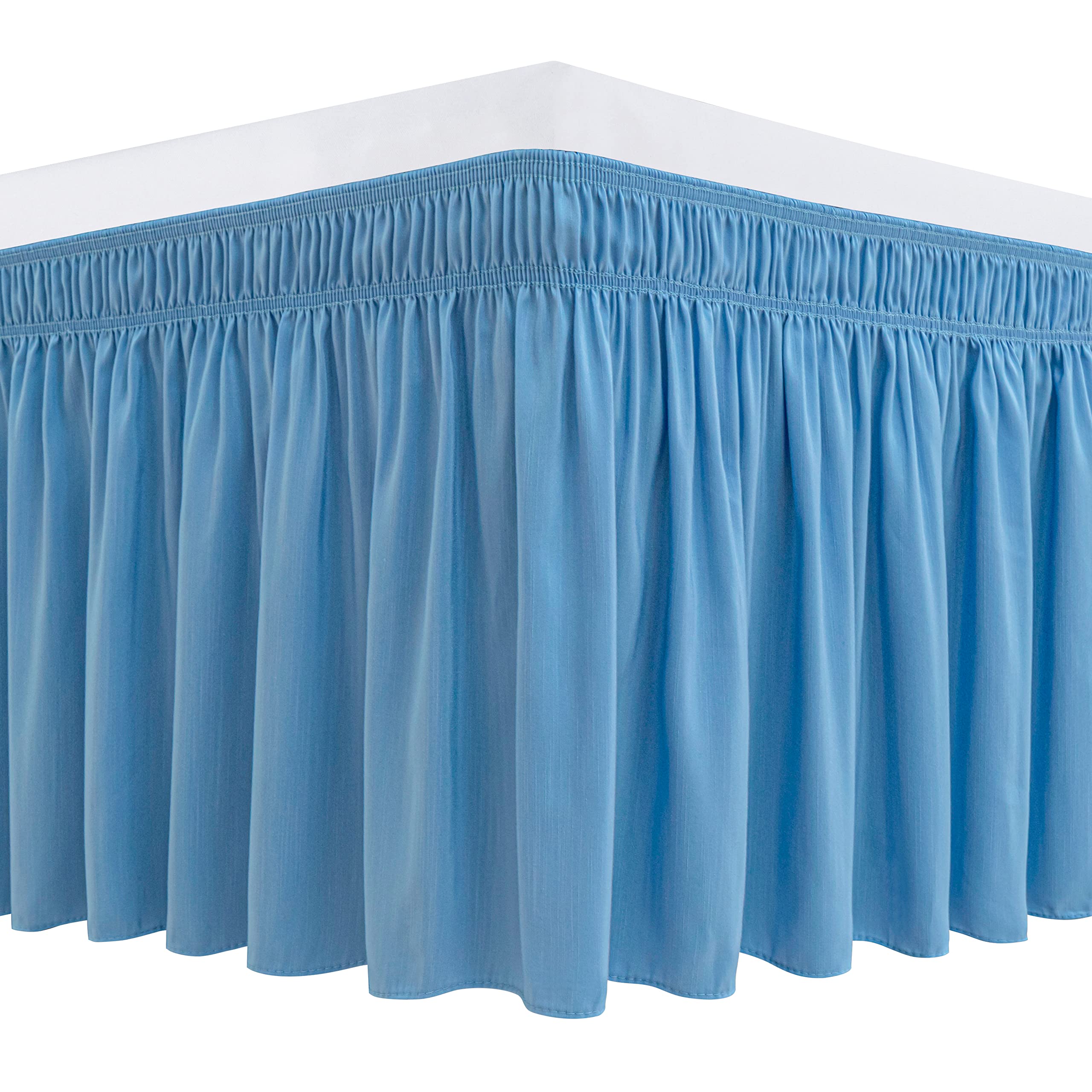 Biscaynebay Wrap Around Bed Skirts For Queen Beds 15' Drop, Denim Blue Elastic Dust Ruffles With Adjustable Belts Silky Luxriou