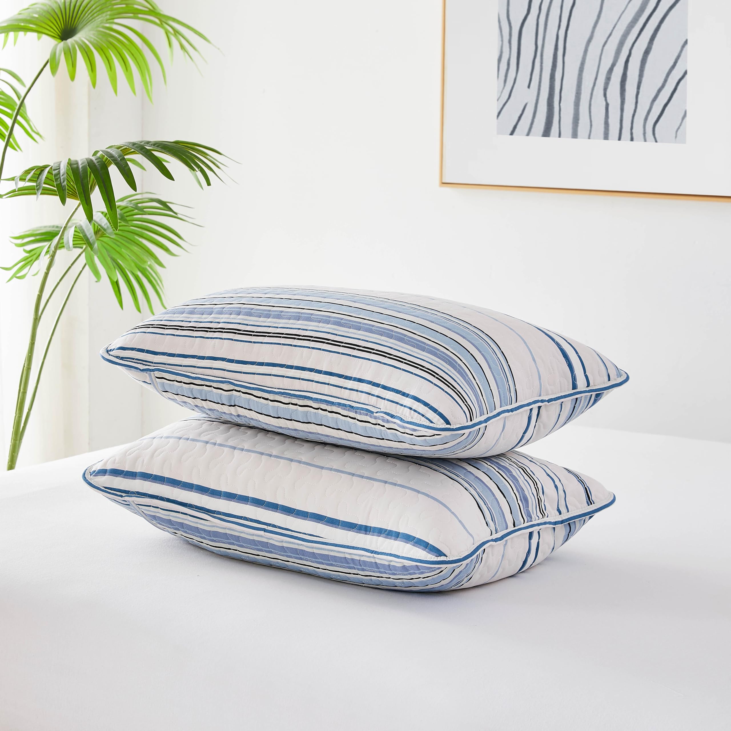 Southshore Fine Living, Inc. Blue Coastal Throw Pillow Covers 22X22 In. Set Of 2 Euro Sham Covers, Quilted Pillow Shams Compleme