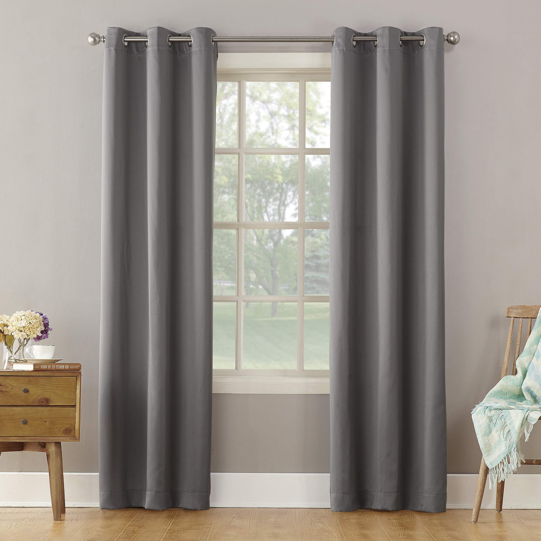 Sun Zero Becca Energy Efficient Grommet Curtain Panel, 40'' x 63'', Gray
