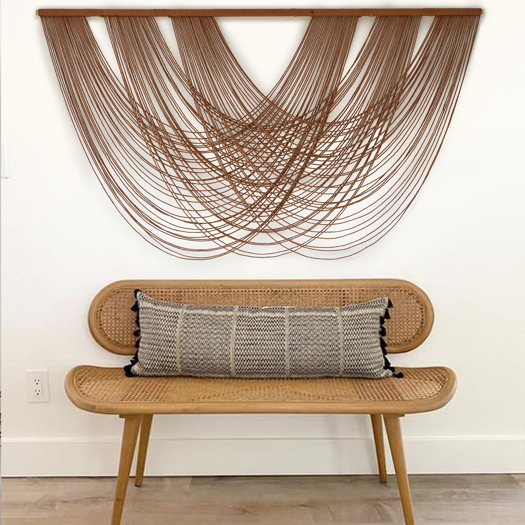 Flber Large Macrame Wall Hanging Brown Die-Dyed 57.00'' W X 31.00'' L Boho Wall Decor Yarn Tapestry Craftsmanship Home Macrame W