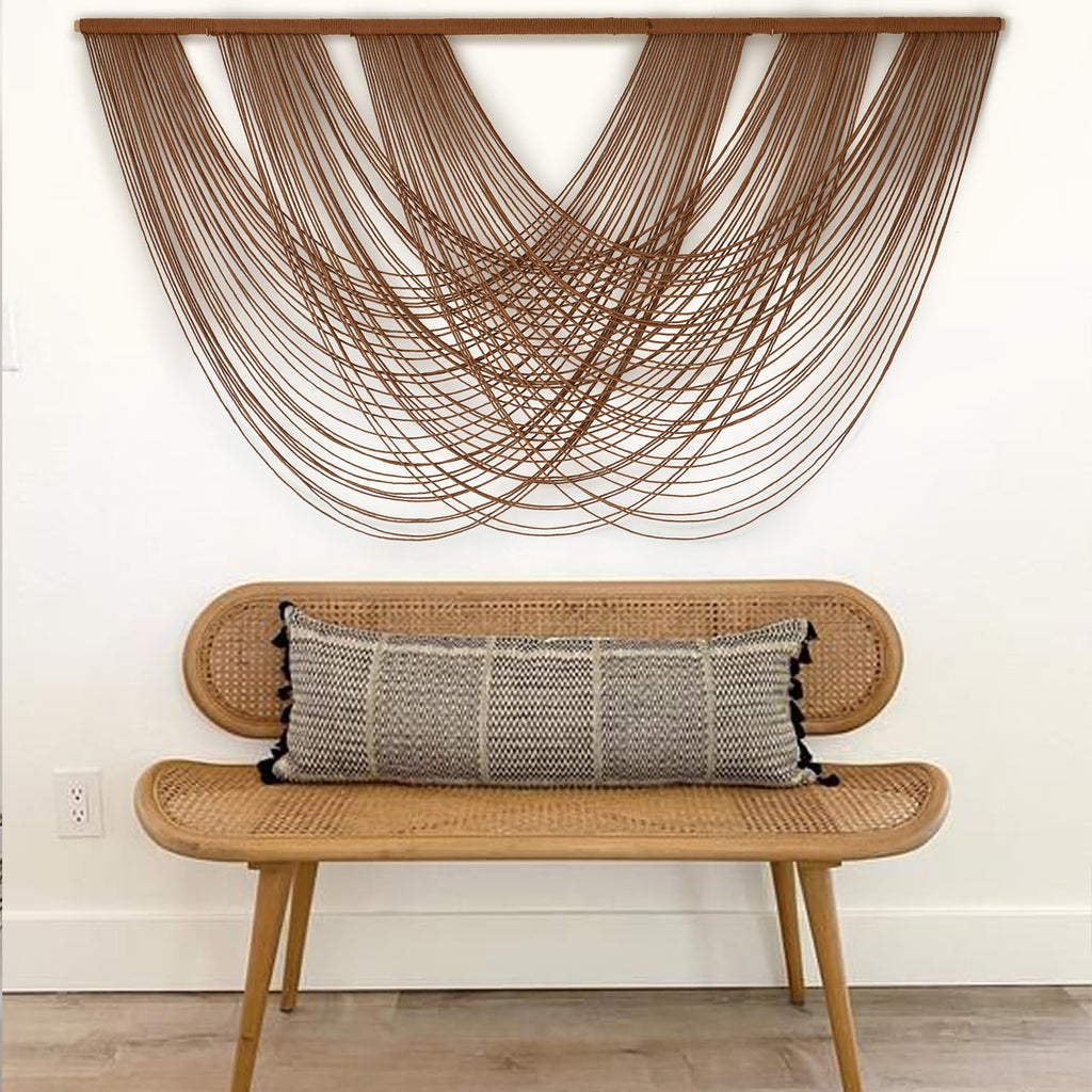 Flber Large Macrame Wall Hanging Brown Die-Dyed 57.00'' W X 31.00'' L Boho Wall Decor Yarn Tapestry Craftsmanship Home Macrame W