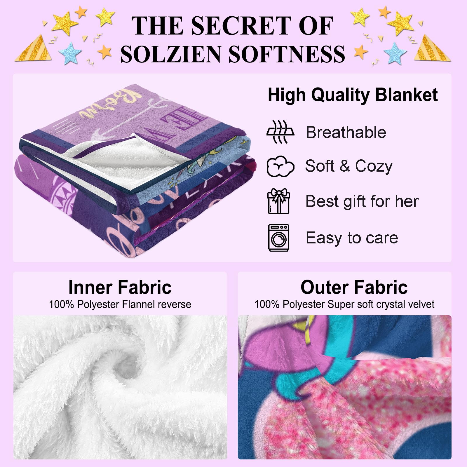 Solzien 1 Year Old Girl Birthday Gift Blanket 50''X40'', Gifts For 1/One Year Old Girl, One Year Old Girl Birthday Gifts, 1St Bi