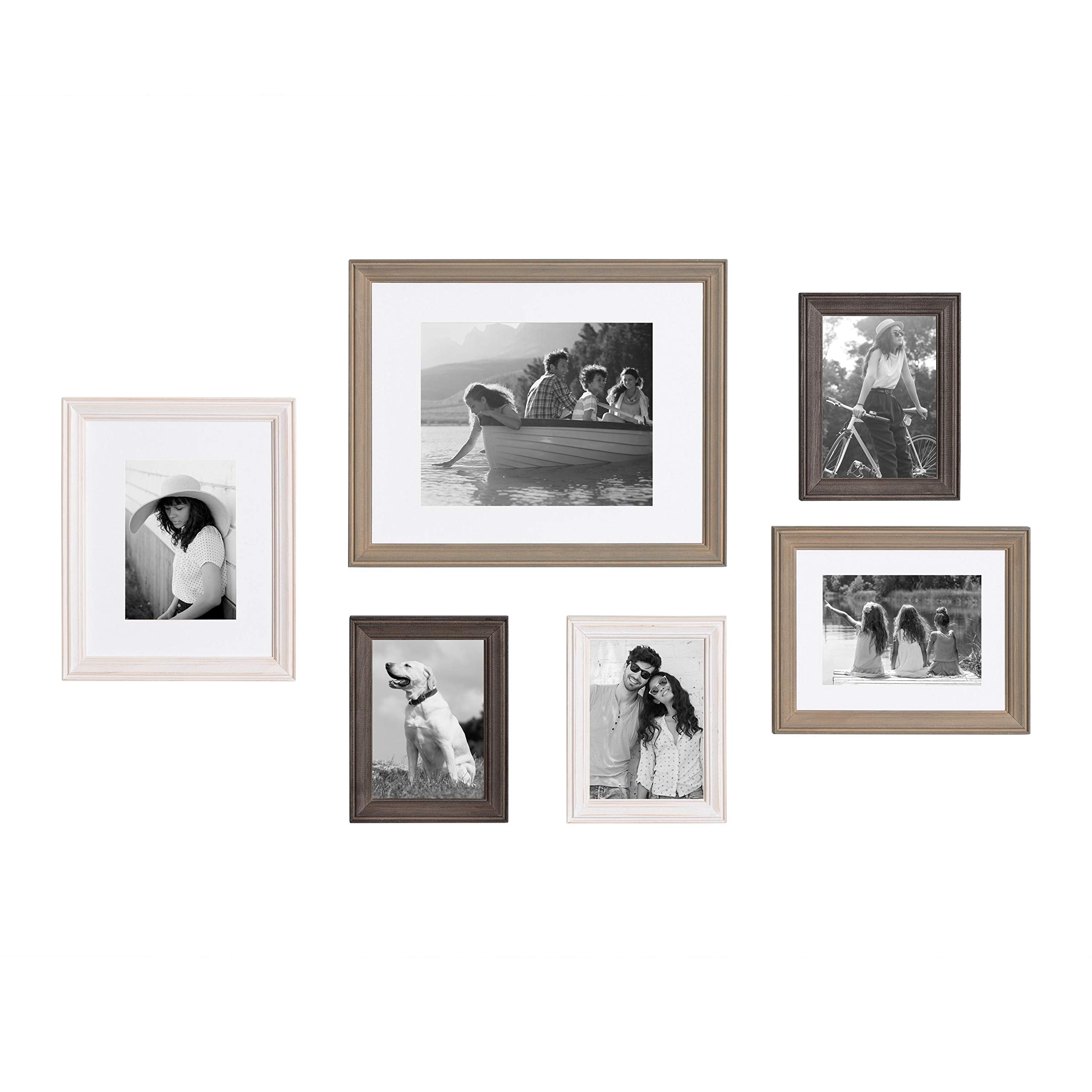Kate and Laurel Bordeaux Gallery Frame Wall Kit, Set of 6 with Assorted Size Frames in 3 Different Finishes - Whitewash, Charcoa