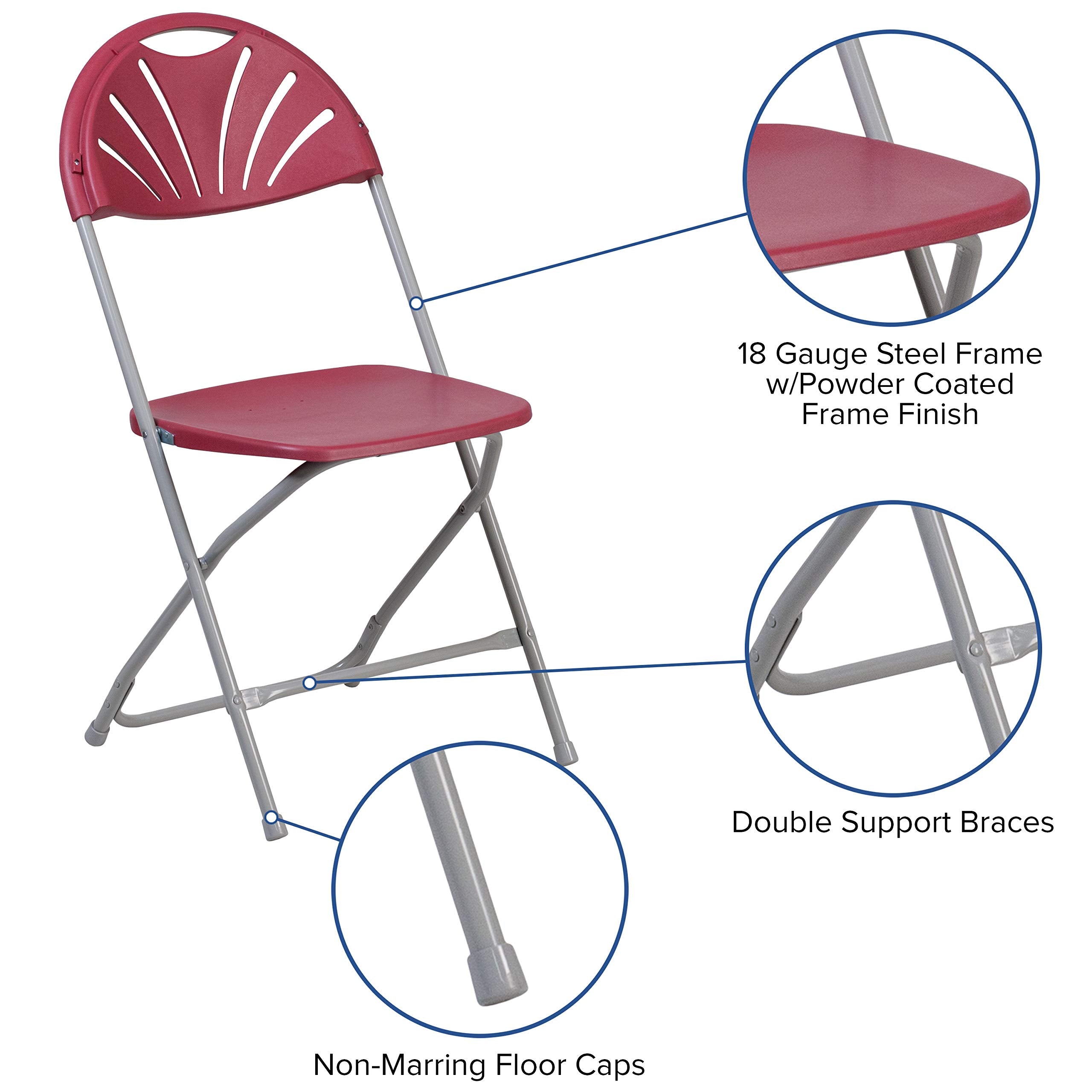 Flash Furniture Hercules Series 650 Lb. Capacity Burgundy Plastic Fan Back Folding Chair