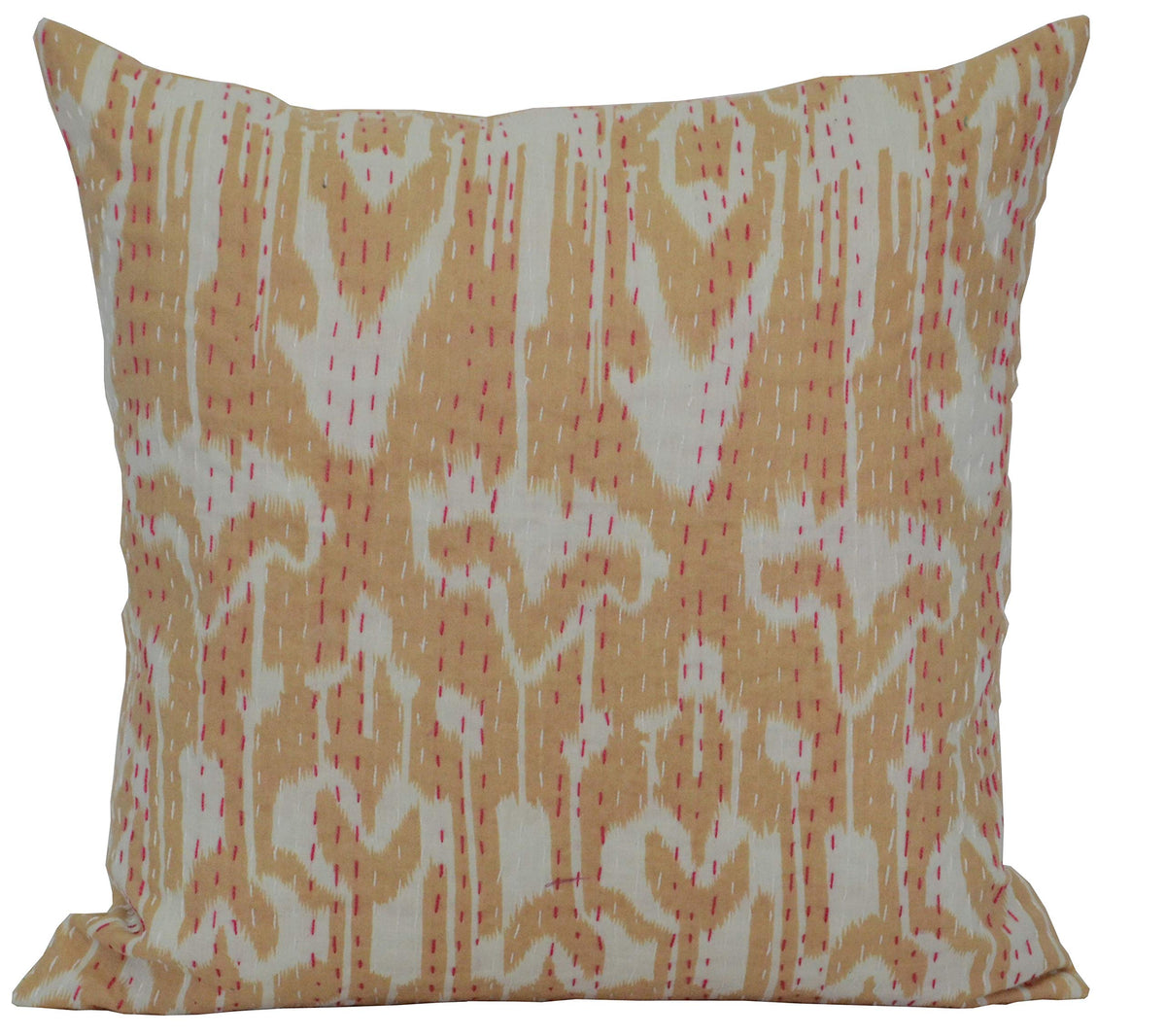 HandicraftPalace Cotton Printed Kantha Quilted Home Decor Cushion Pillow Case Home Sofa Sham Cushion Cover 16 X 16 Inch (Beig