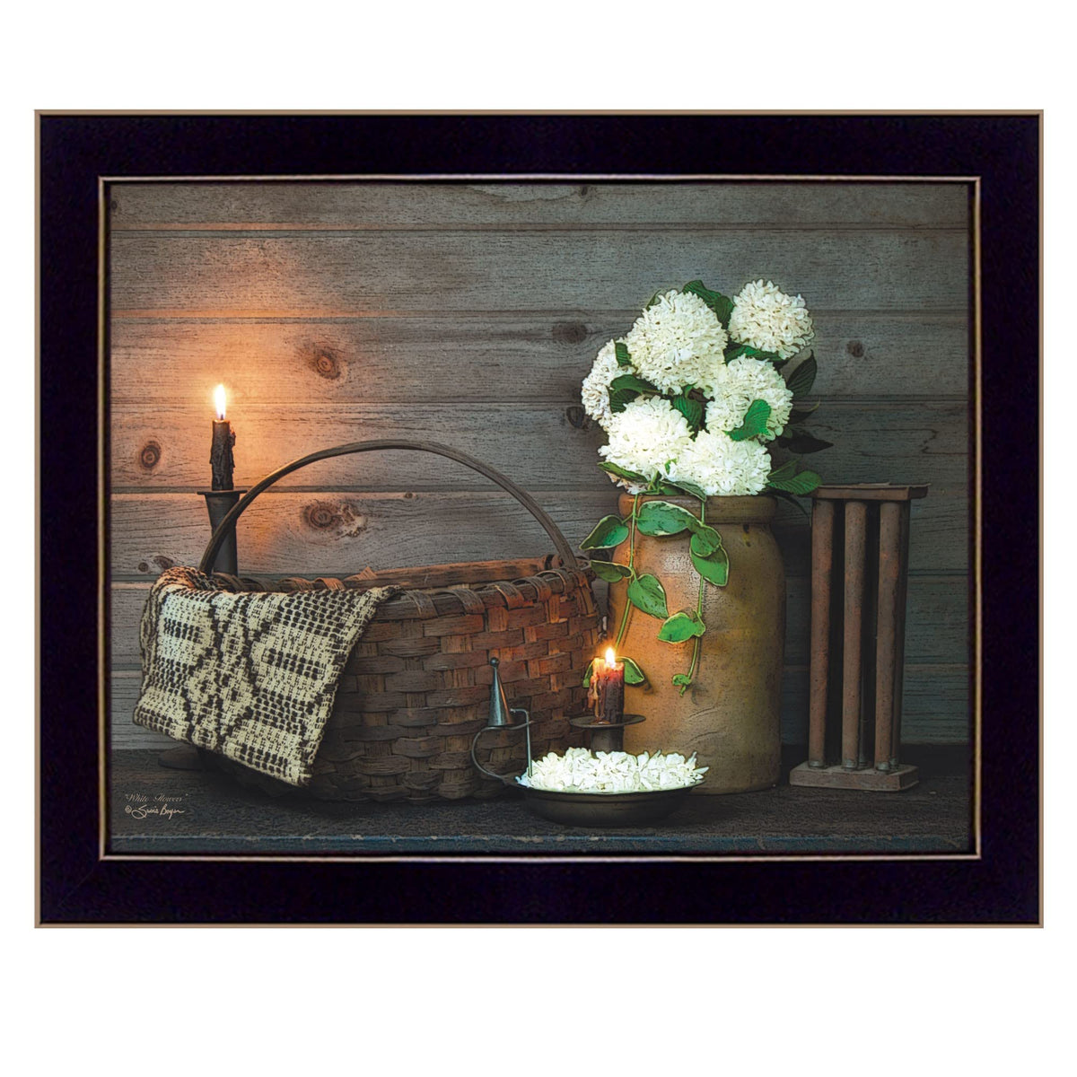 White Flowers 3 Black Framed Print Wall Art