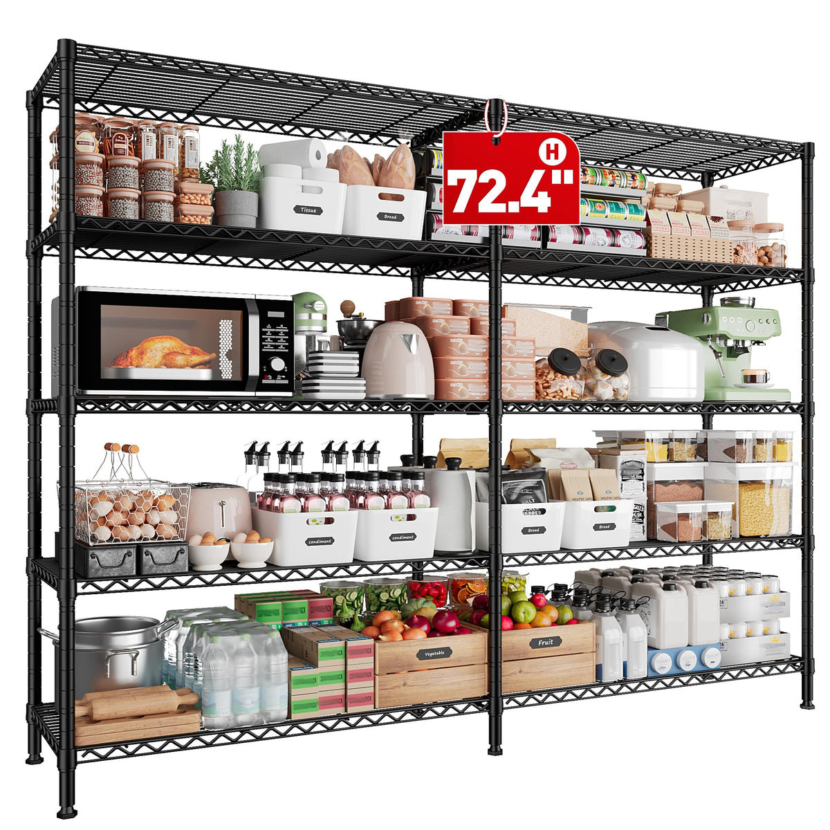 REIBII 1500LBS Storage Shelves 61.2''W Wire Shelving Unit 5 Tier Metal Shelving for Storage Rack Shelves for Storage Heavy Duty 