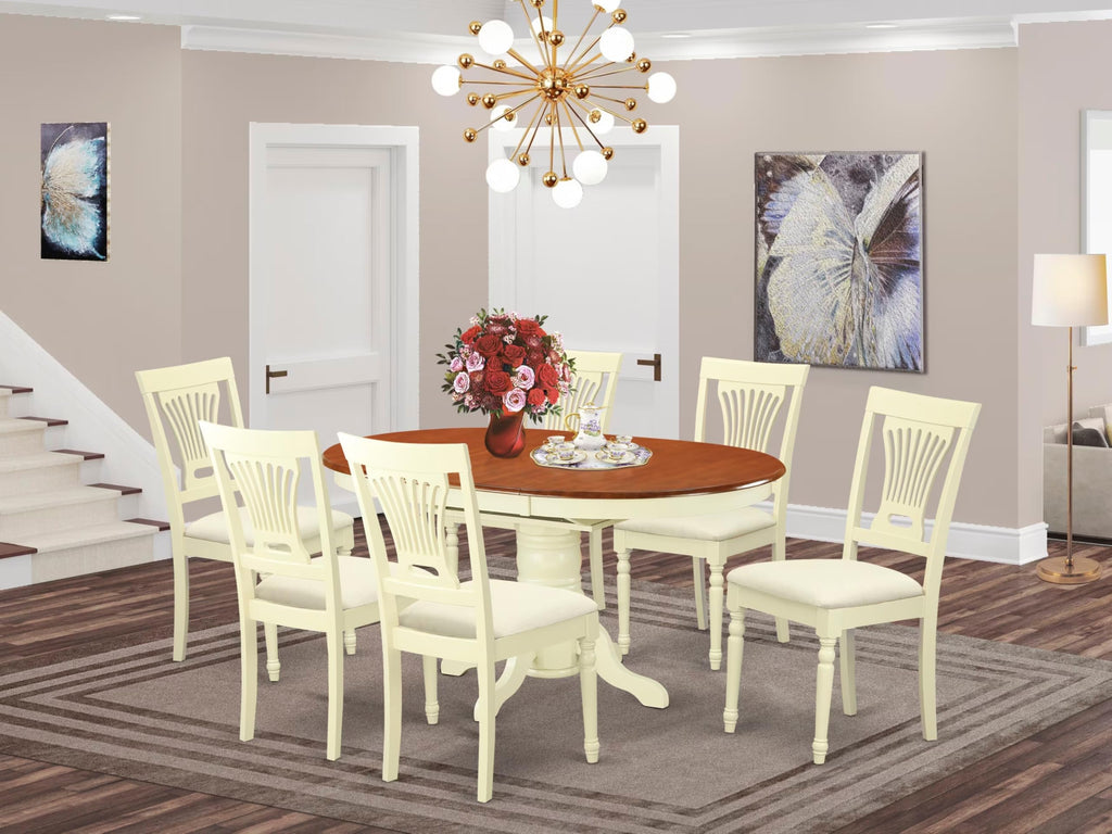 East West Furniture AVPL7-WHI-C 7 Piece Kitchen Table Set Consist of an Oval Dining Table with Butterfly Leaf and 6 Linen Fabric Dining Room Chairs, 42x60 Inch, Buttermilk & Cherry