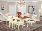 East West Furniture AVPL7-WHI-C 7 Piece Kitchen Table Set Consist of an Oval Dining Table with Butterfly Leaf and 6 Linen Fabric Dining Room Chairs, 42x60 Inch, Buttermilk & Cherry